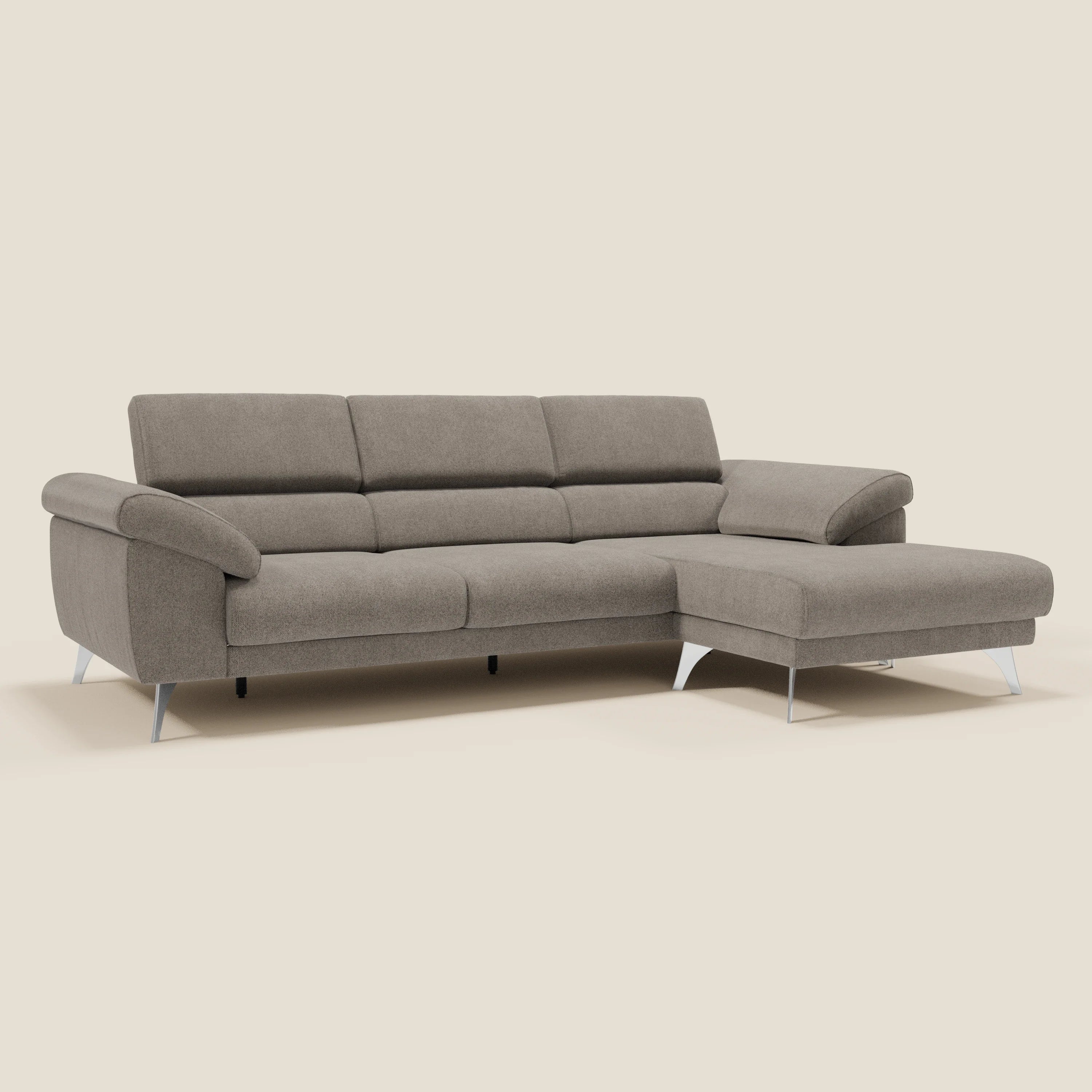 Donatello Canapé d'angle avec assises extensibles accoudoirs avec coffre et têtières en tissu détachable T23 taupe - Image 3
