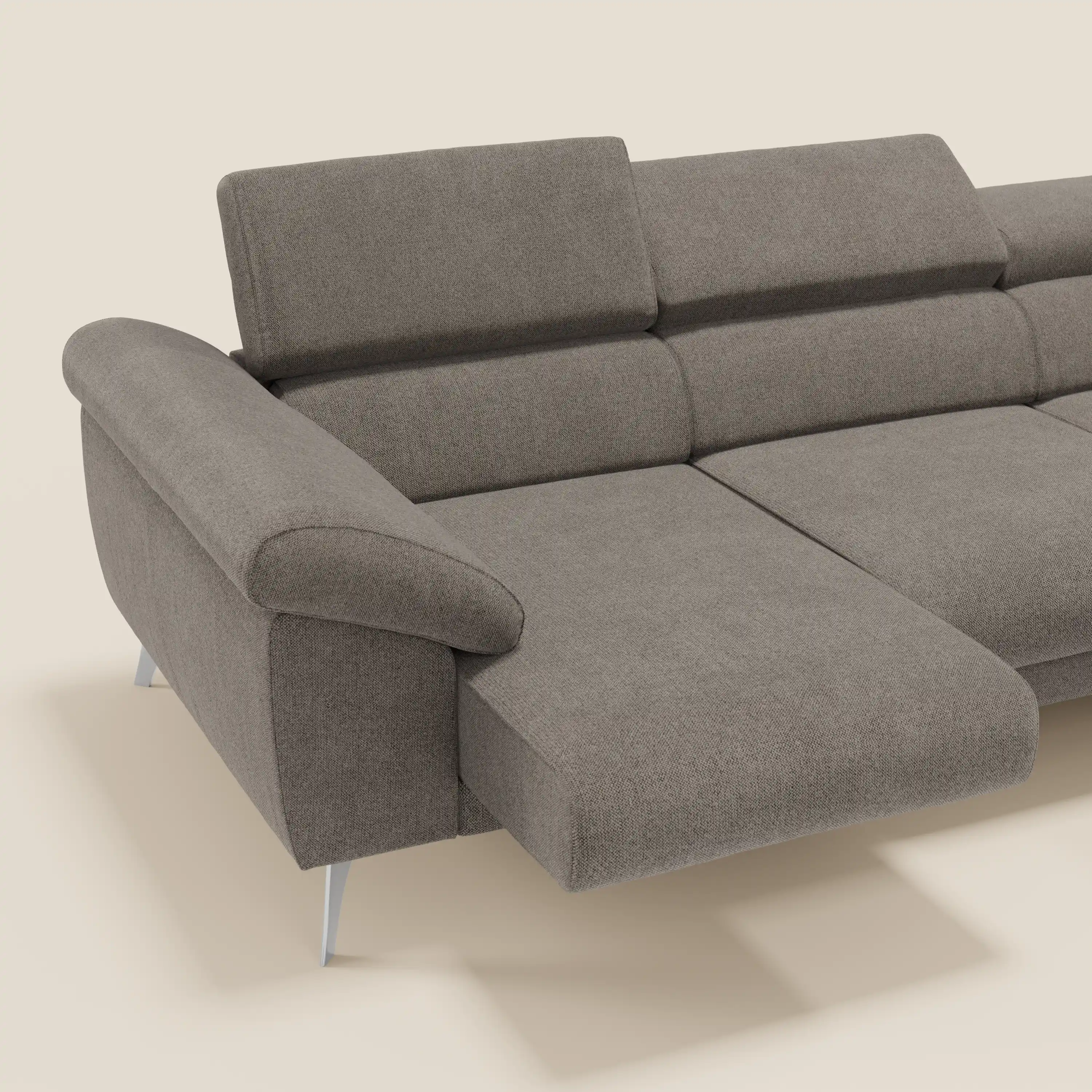 Donatello Canapé d'angle avec assises extensibles accoudoirs avec coffre et têtières en tissu détachable T23 taupe - Image 4