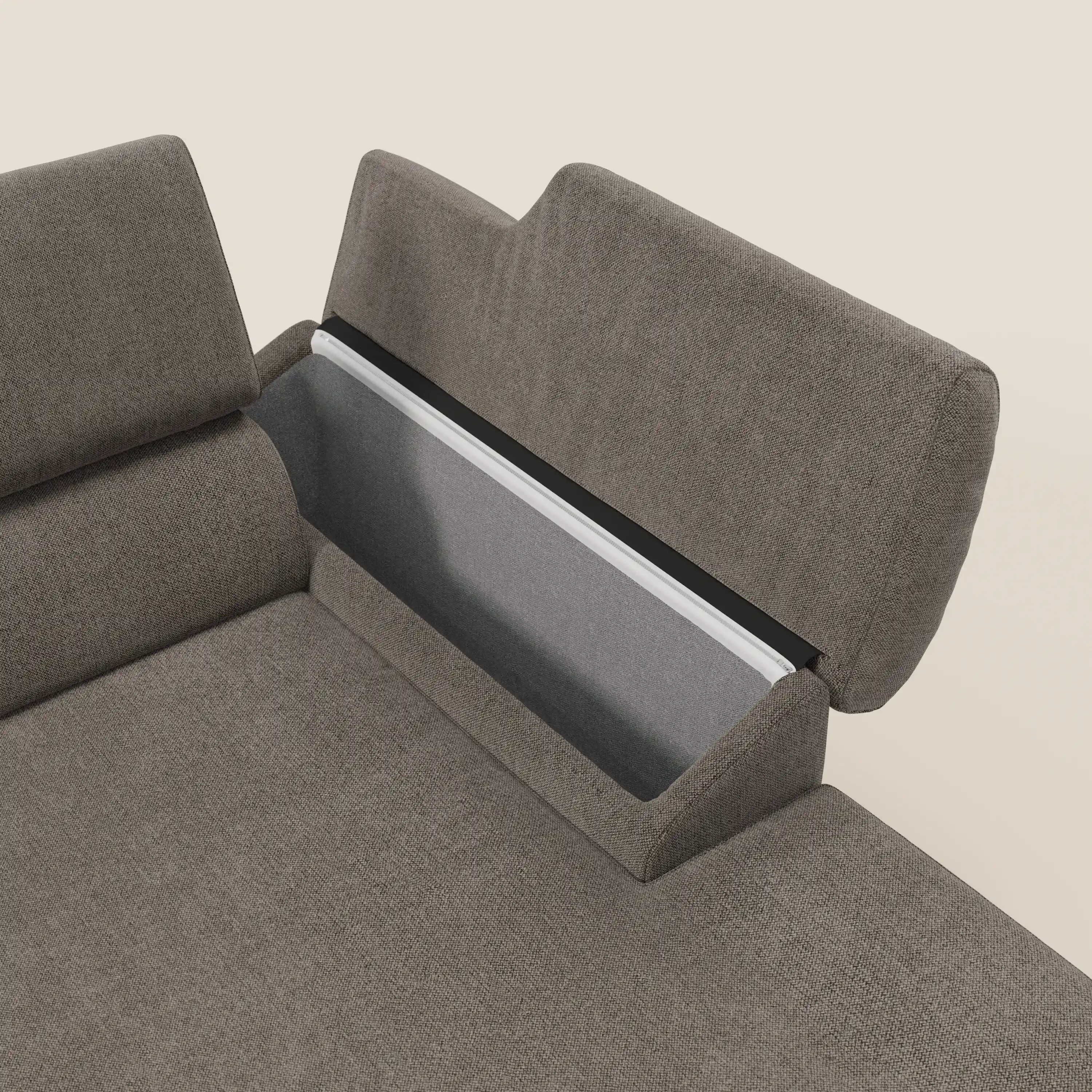 Donatello Canapé d'angle avec assises extensibles accoudoirs avec coffre et têtières en tissu détachable T23 taupe - Image 5
