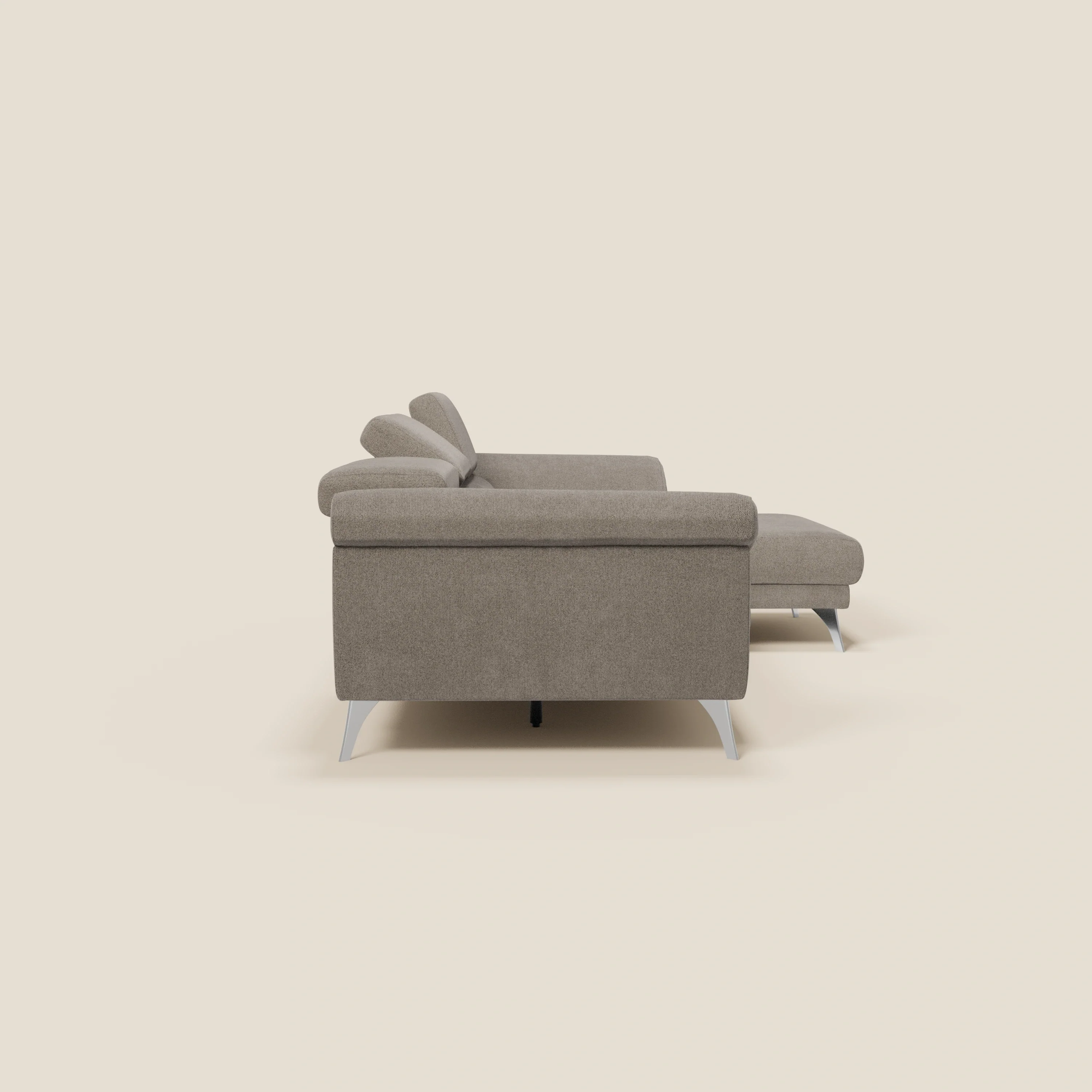 Donatello Canapé d'angle avec assises extensibles accoudoirs avec coffre et têtières en tissu détachable T23 taupe - Image 6