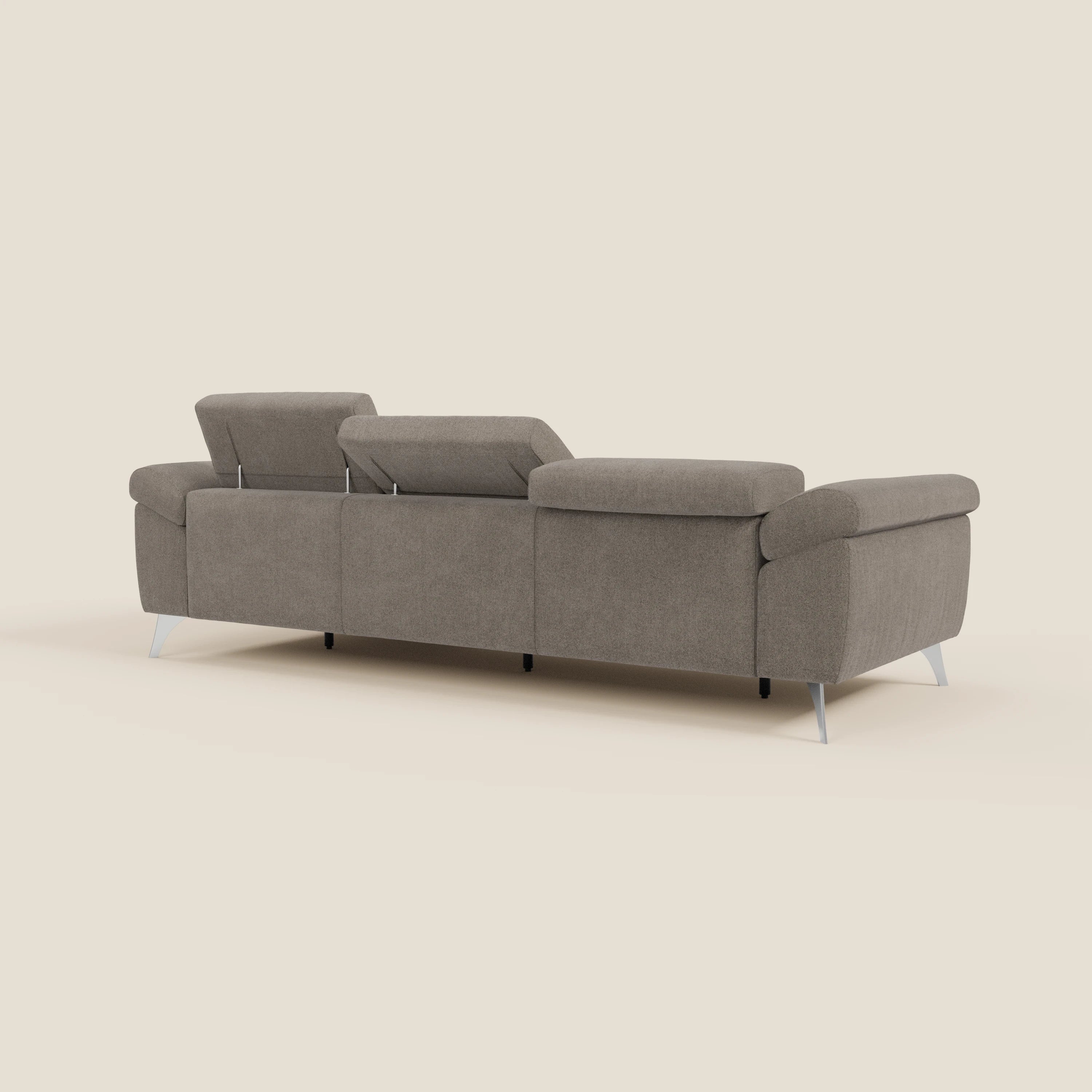 Donatello Canapé d'angle avec assises extensibles accoudoirs avec coffre et têtières en tissu détachable T23 taupe - Image 7