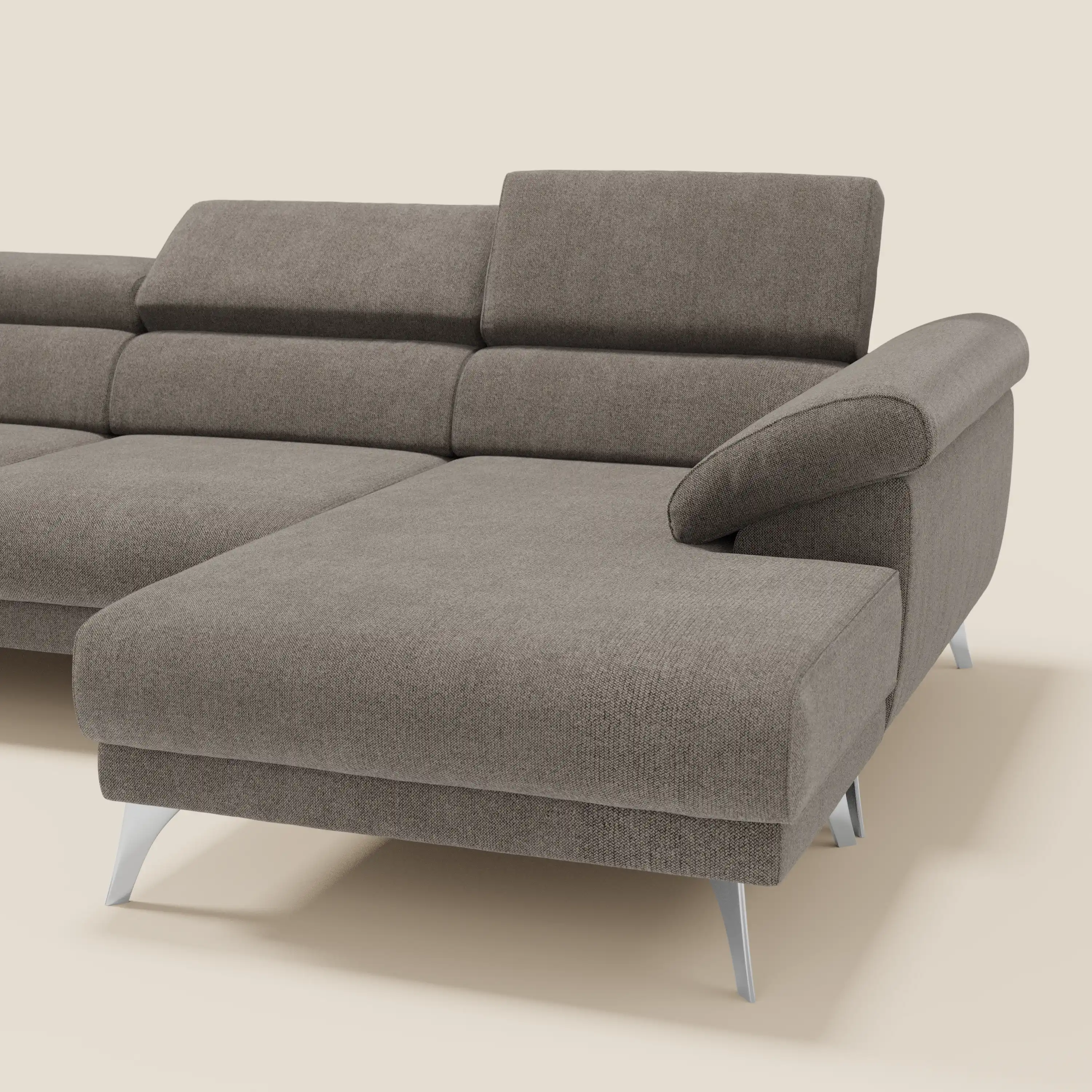 Donatello Canapé d'angle avec assises extensibles accoudoirs avec coffre et têtières en tissu détachable T23 taupe - Image 8