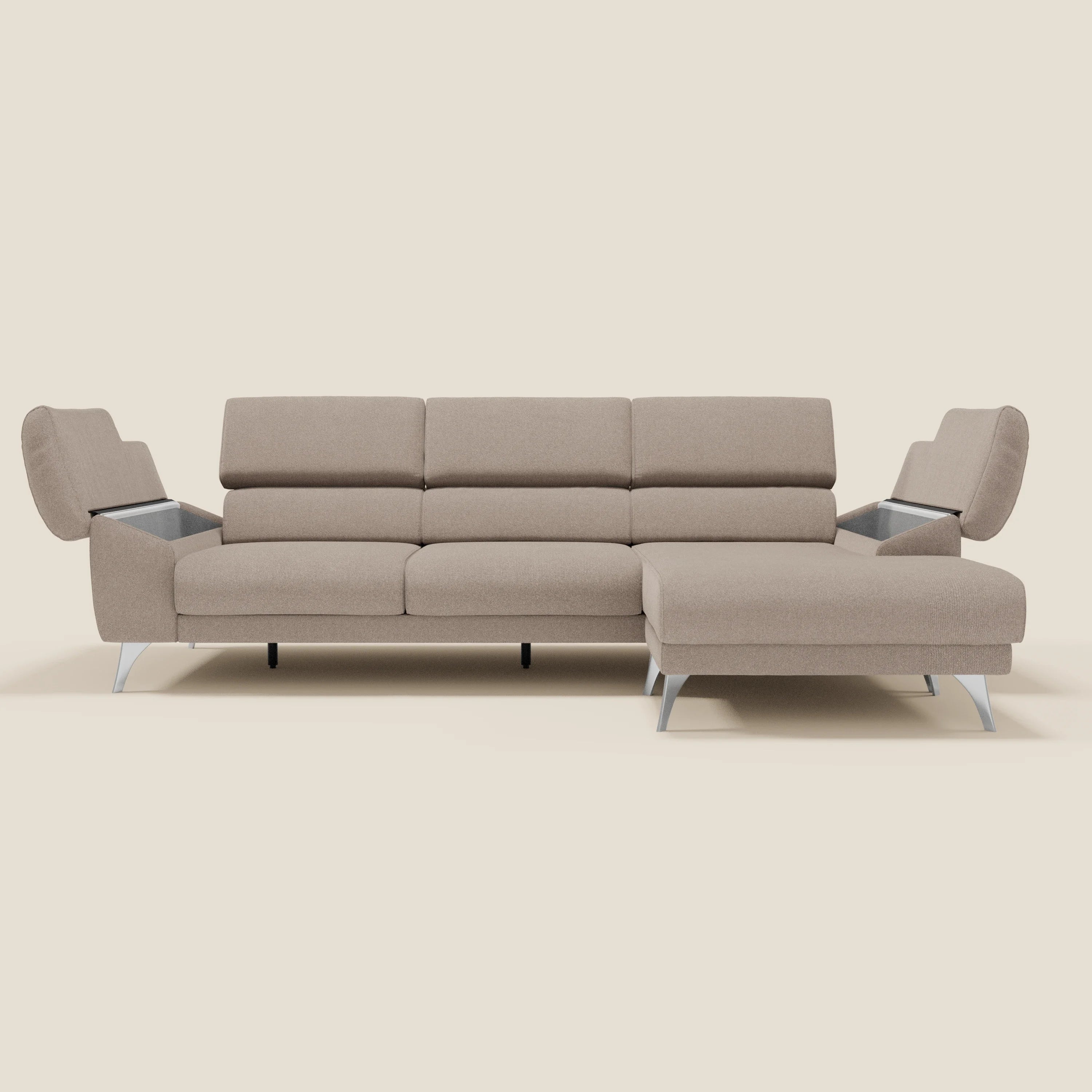Donatello Canapé d'angle avec assises extensibles accoudoirs avec coffre et têtières en tissu détachable T23 tortora - Image 10