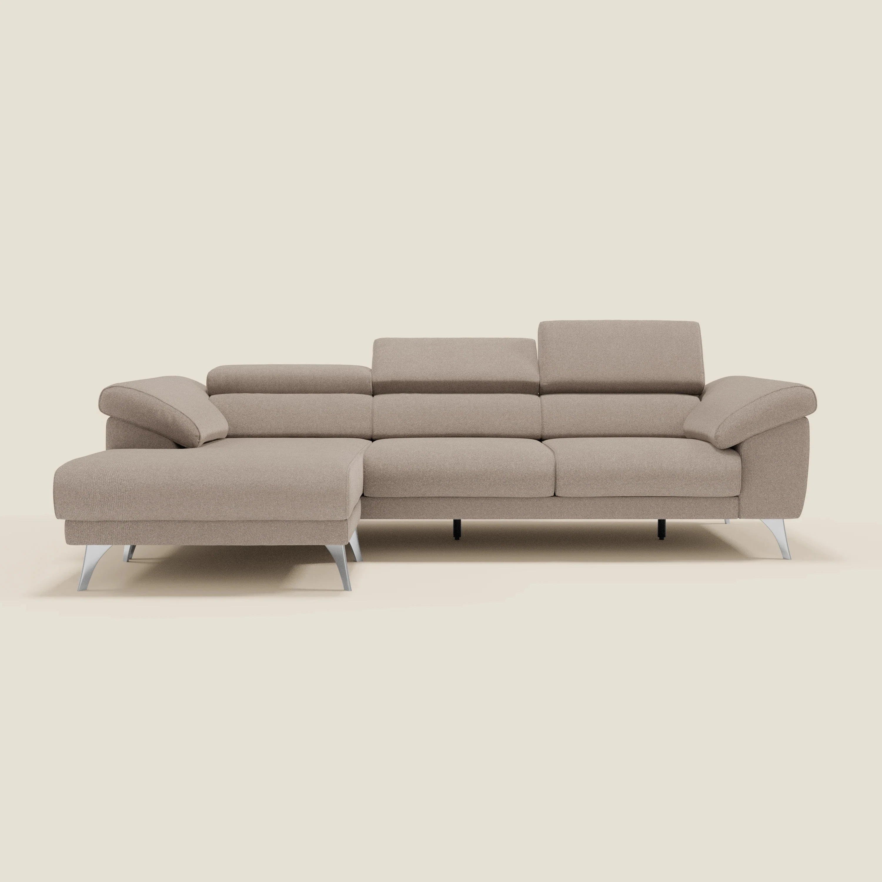 Donatello Canapé d'angle avec assises extensibles accoudoirs avec coffre et têtières en tissu détachable T23 tortora - Image 11