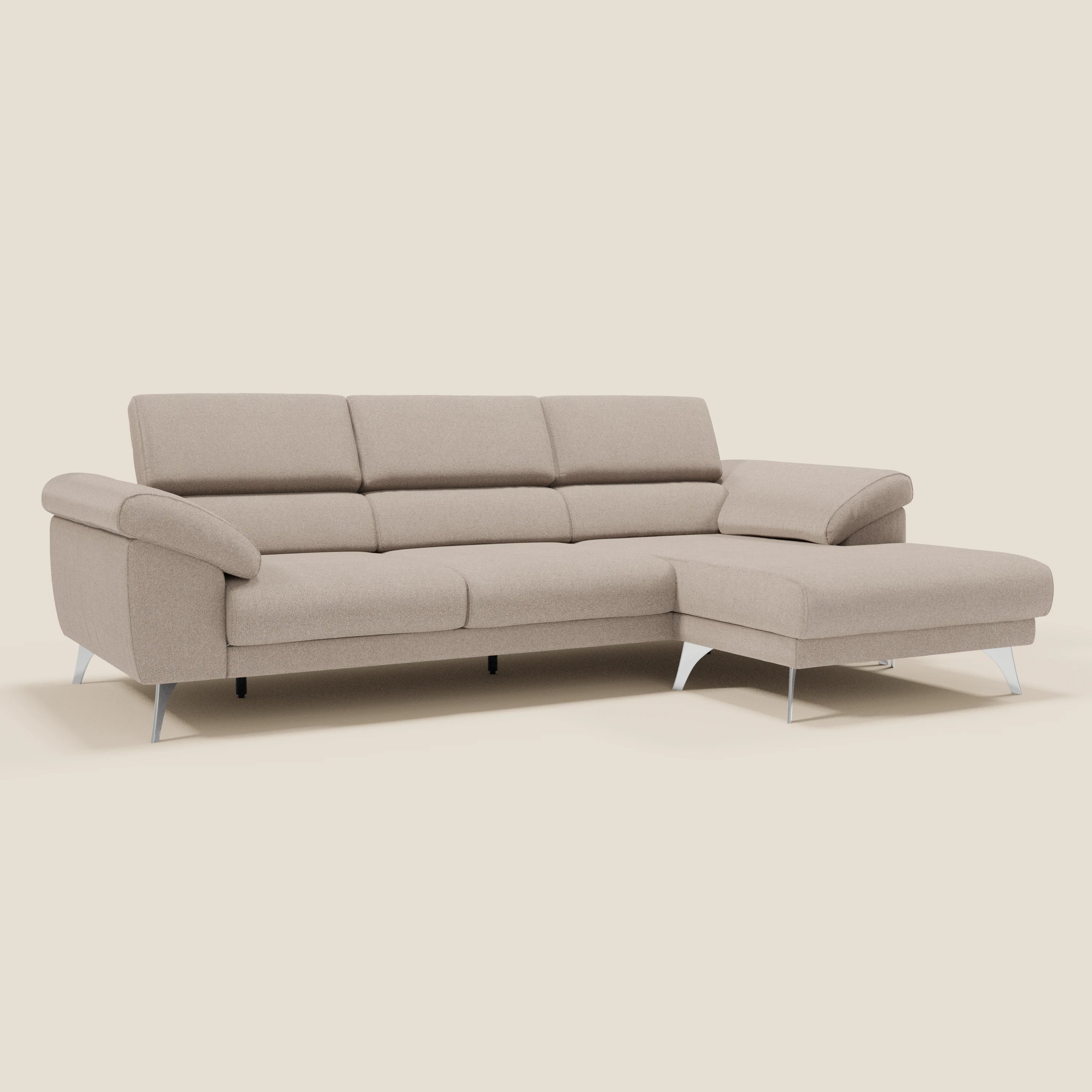 Donatello Canapé d'angle avec assises extensibles accoudoirs avec coffre et têtières en tissu détachable T23 tortora - Image 3
