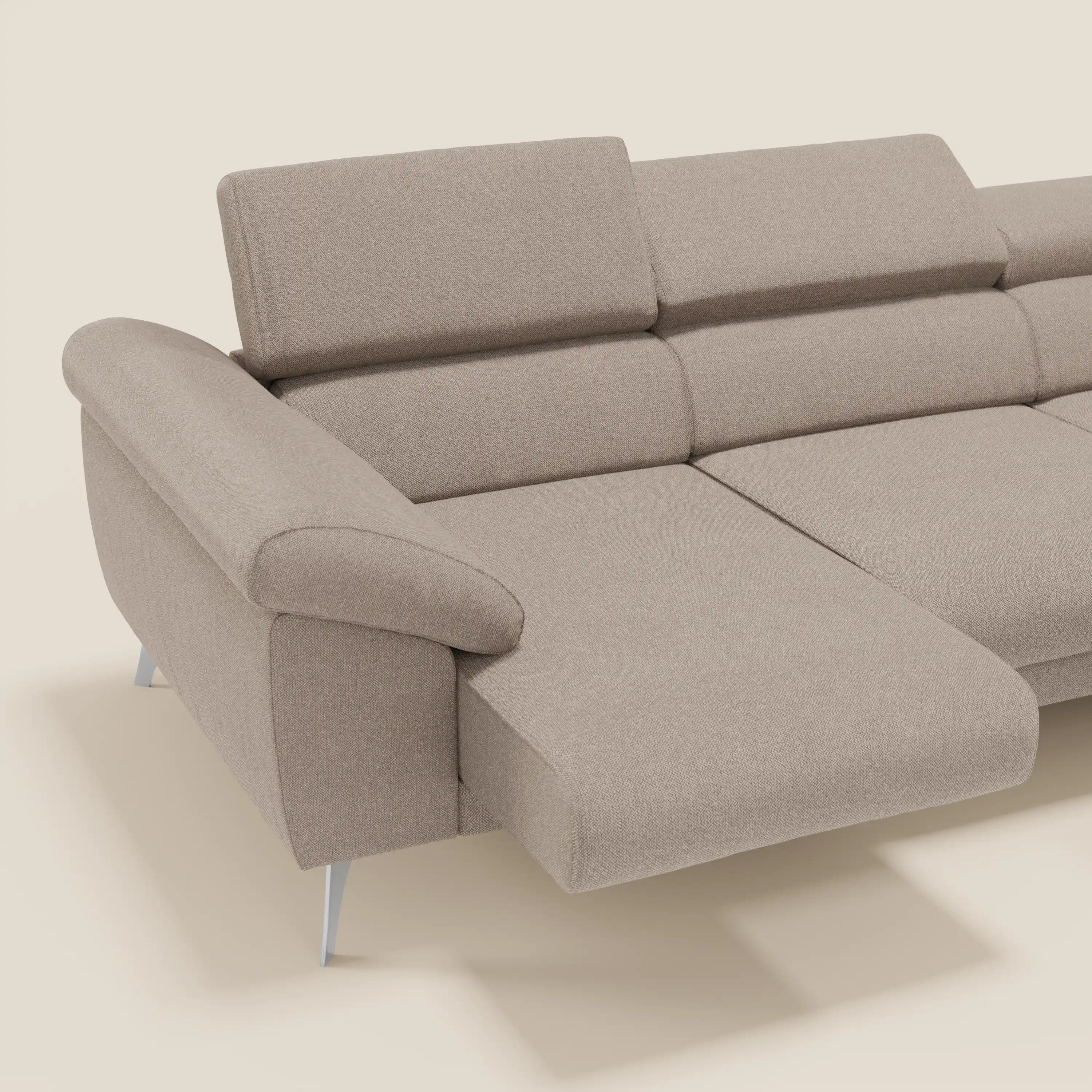 Donatello Canapé d'angle avec assises extensibles accoudoirs avec coffre et têtières en tissu détachable T23 tortora - Image 4