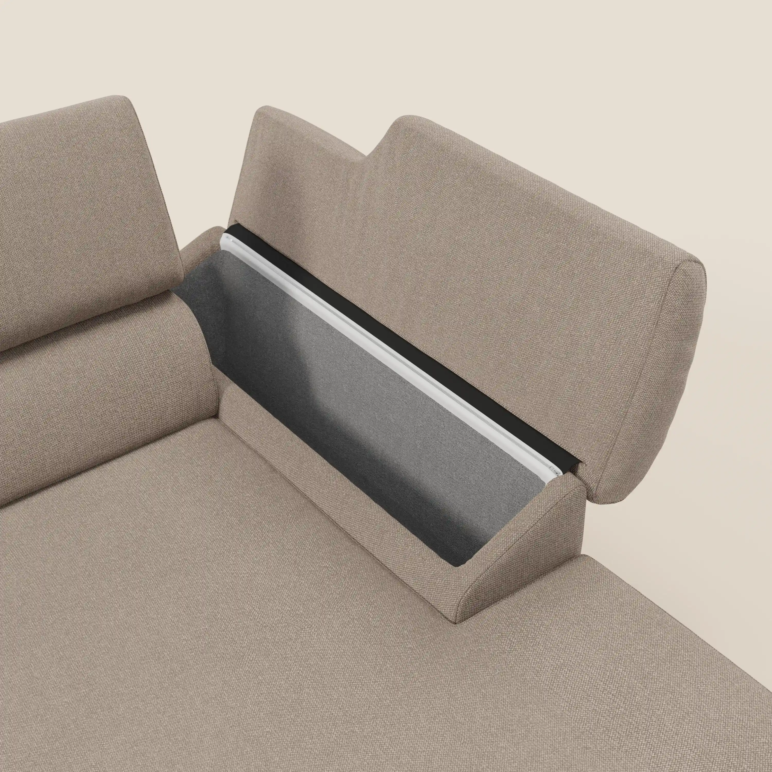Donatello Canapé d'angle avec assises extensibles accoudoirs avec coffre et têtières en tissu détachable T23 tortora - Image 5
