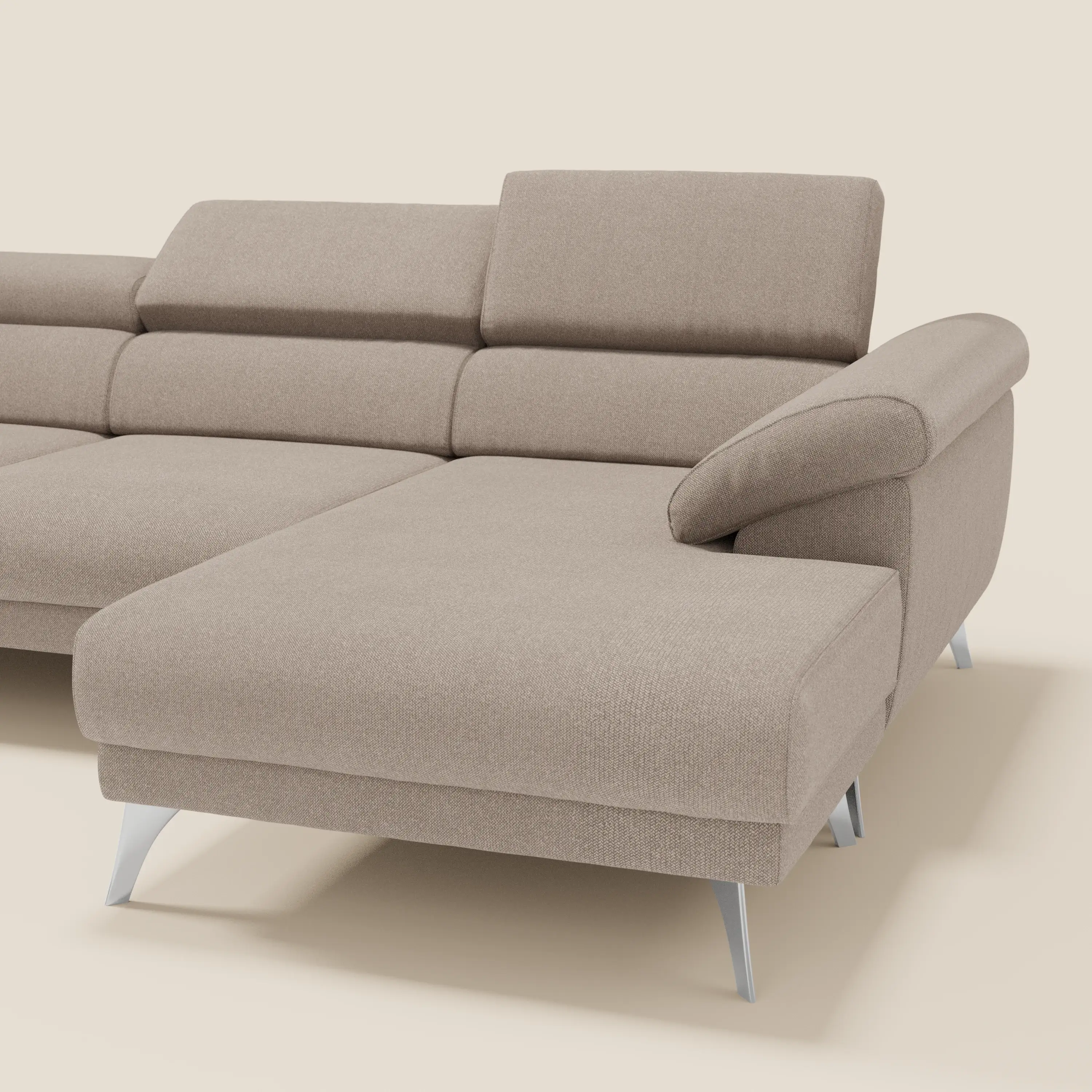 Donatello Canapé d'angle avec assises extensibles accoudoirs avec coffre et têtières en tissu détachable T23 tortora - Image 8