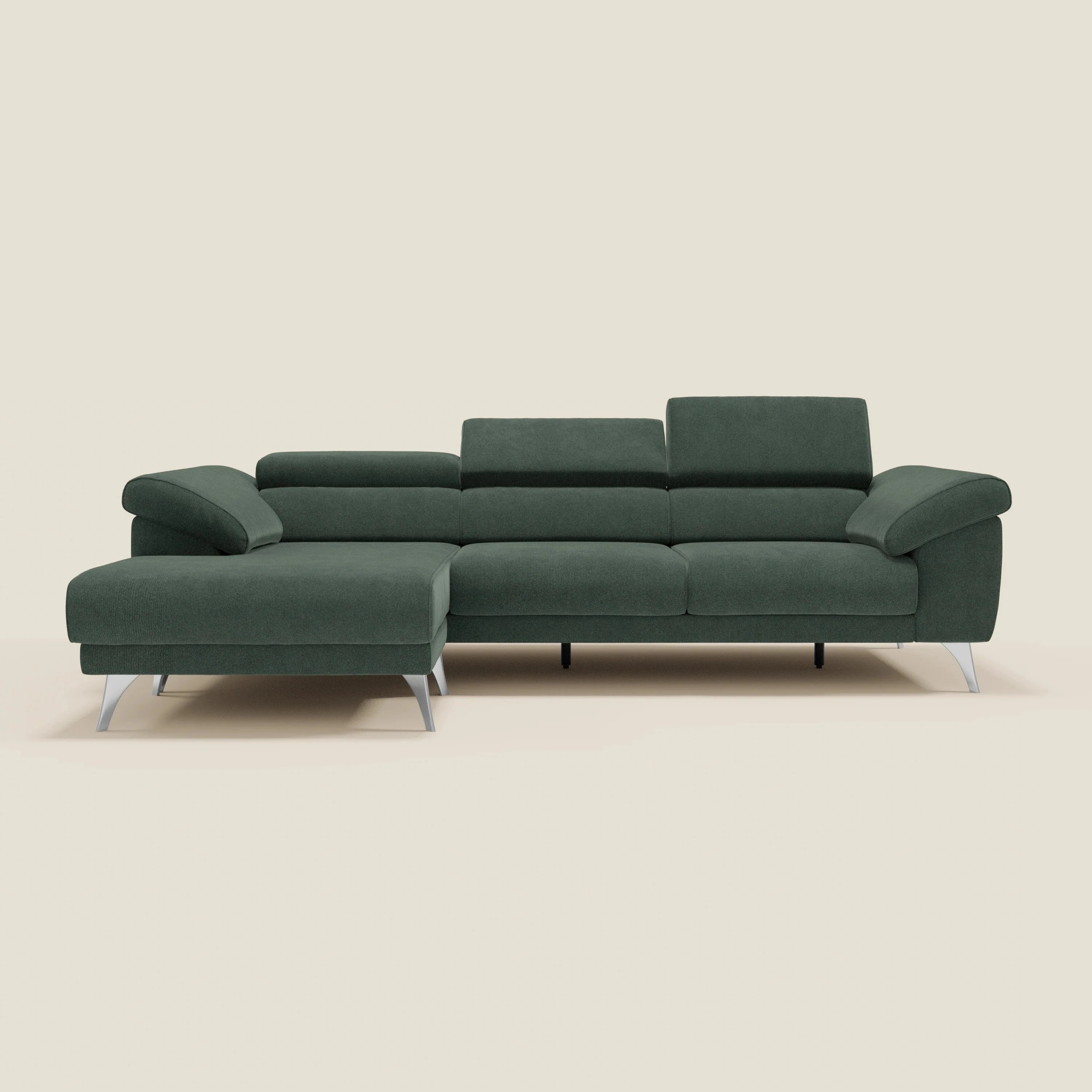 Donatello Canapé d'angle avec assises extensibles accoudoirs avec coffre et têtières en tissu détachable T23 vert - Image 11