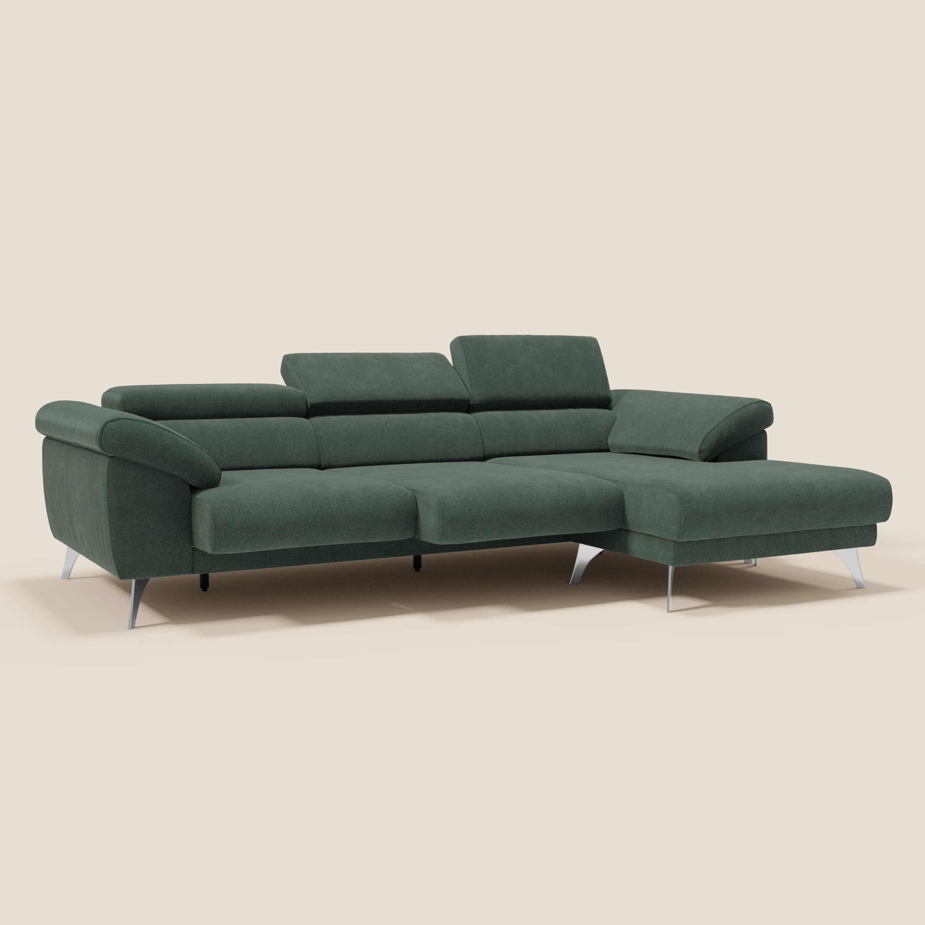 Donatello Canapé d'angle avec assises extensibles accoudoirs avec coffre et têtières en tissu détachable T23 vert - Image 2