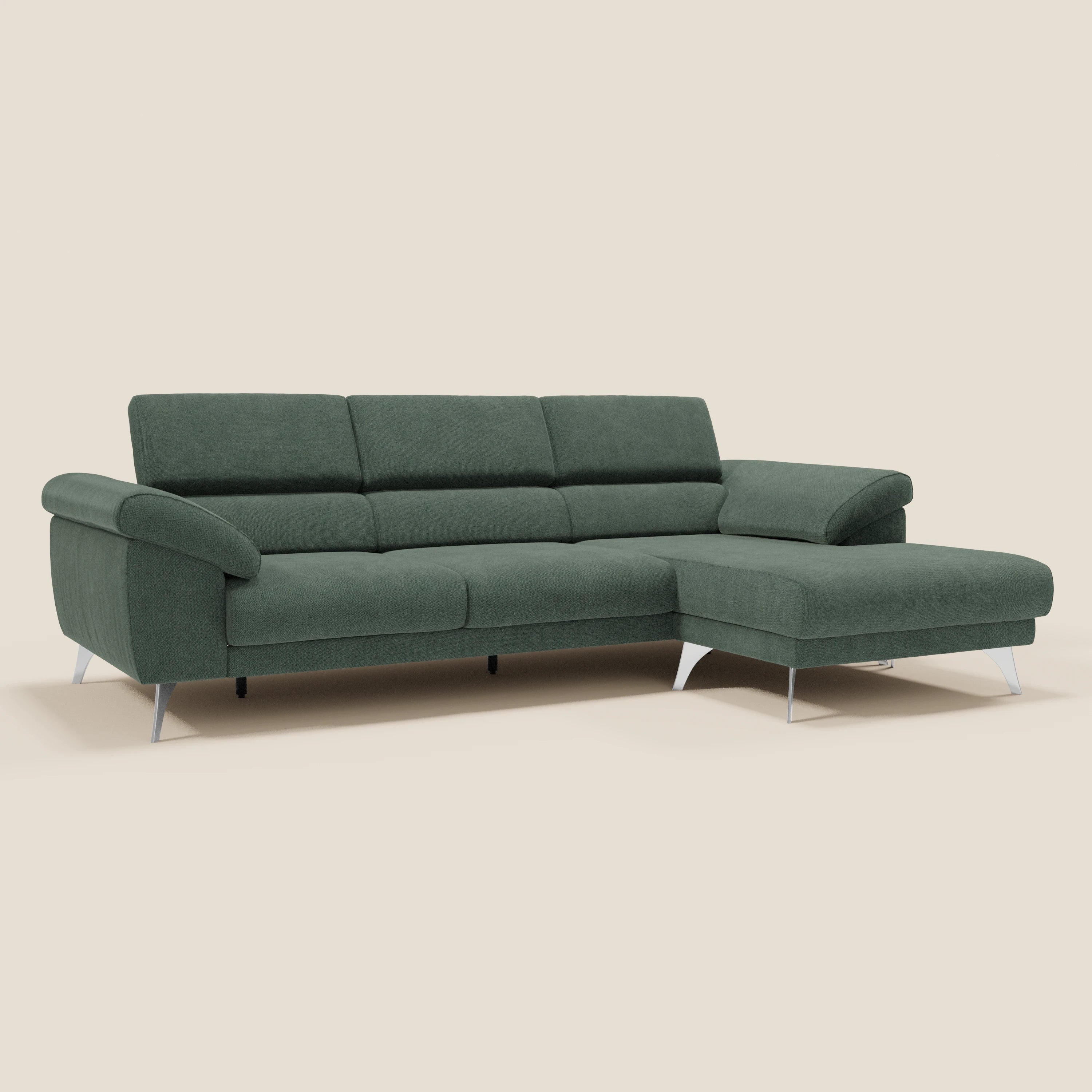 Donatello Canapé d'angle avec assises extensibles accoudoirs avec coffre et têtières en tissu détachable T23 vert - Image 3