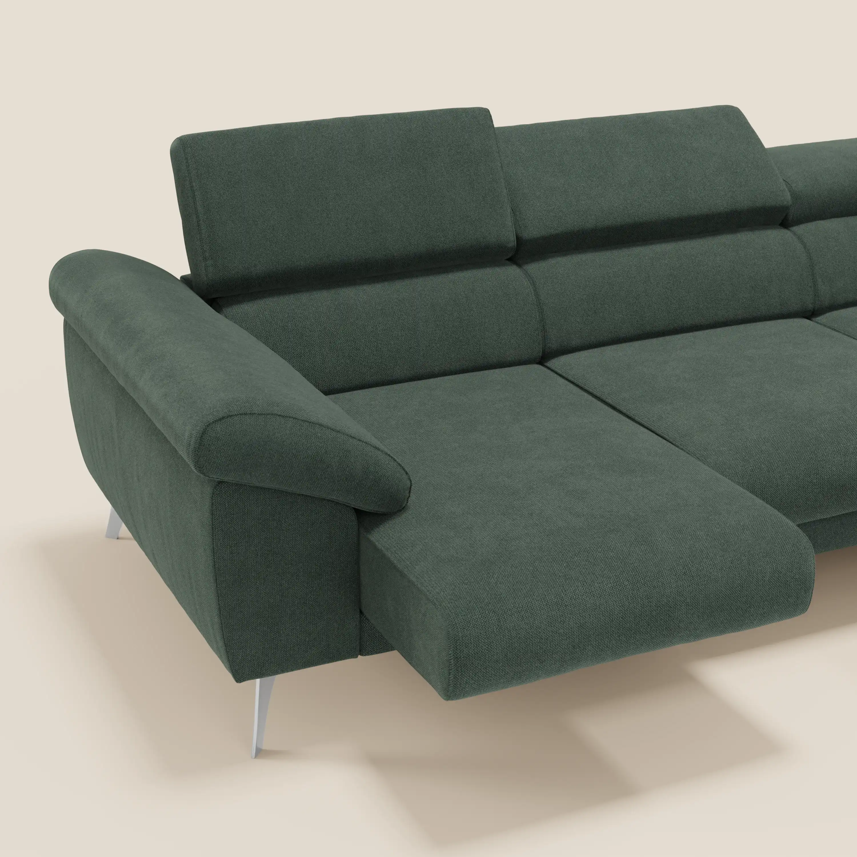 Donatello Canapé d'angle avec assises extensibles accoudoirs avec coffre et têtières en tissu détachable T23 vert - Image 4