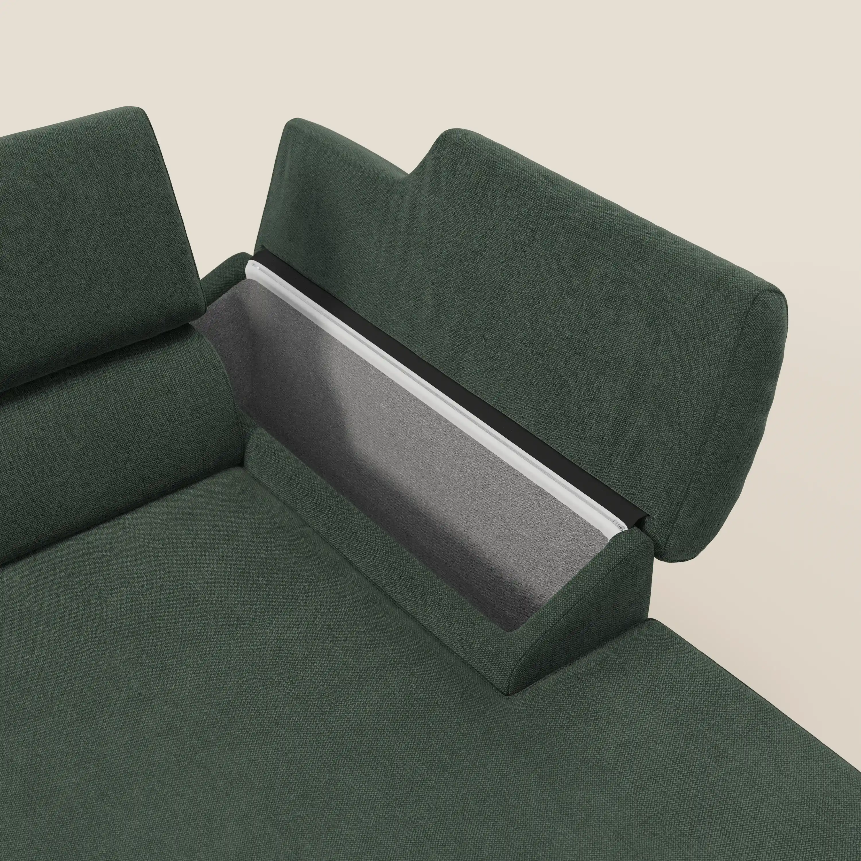 Donatello Canapé d'angle avec assises extensibles accoudoirs avec coffre et têtières en tissu détachable T23 vert - Image 5