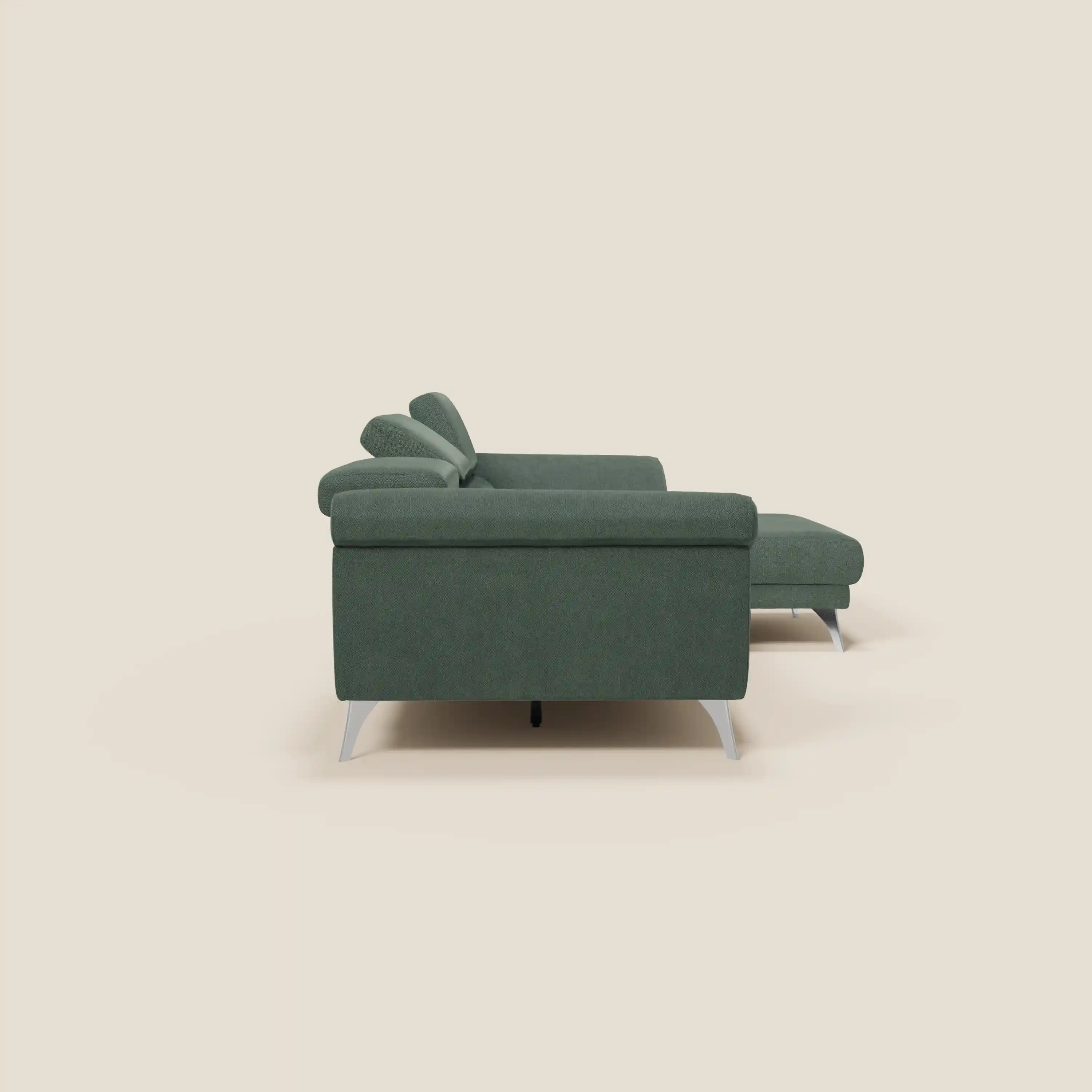 Donatello Canapé d'angle avec assises extensibles accoudoirs avec coffre et têtières en tissu détachable T23 vert - Image 6