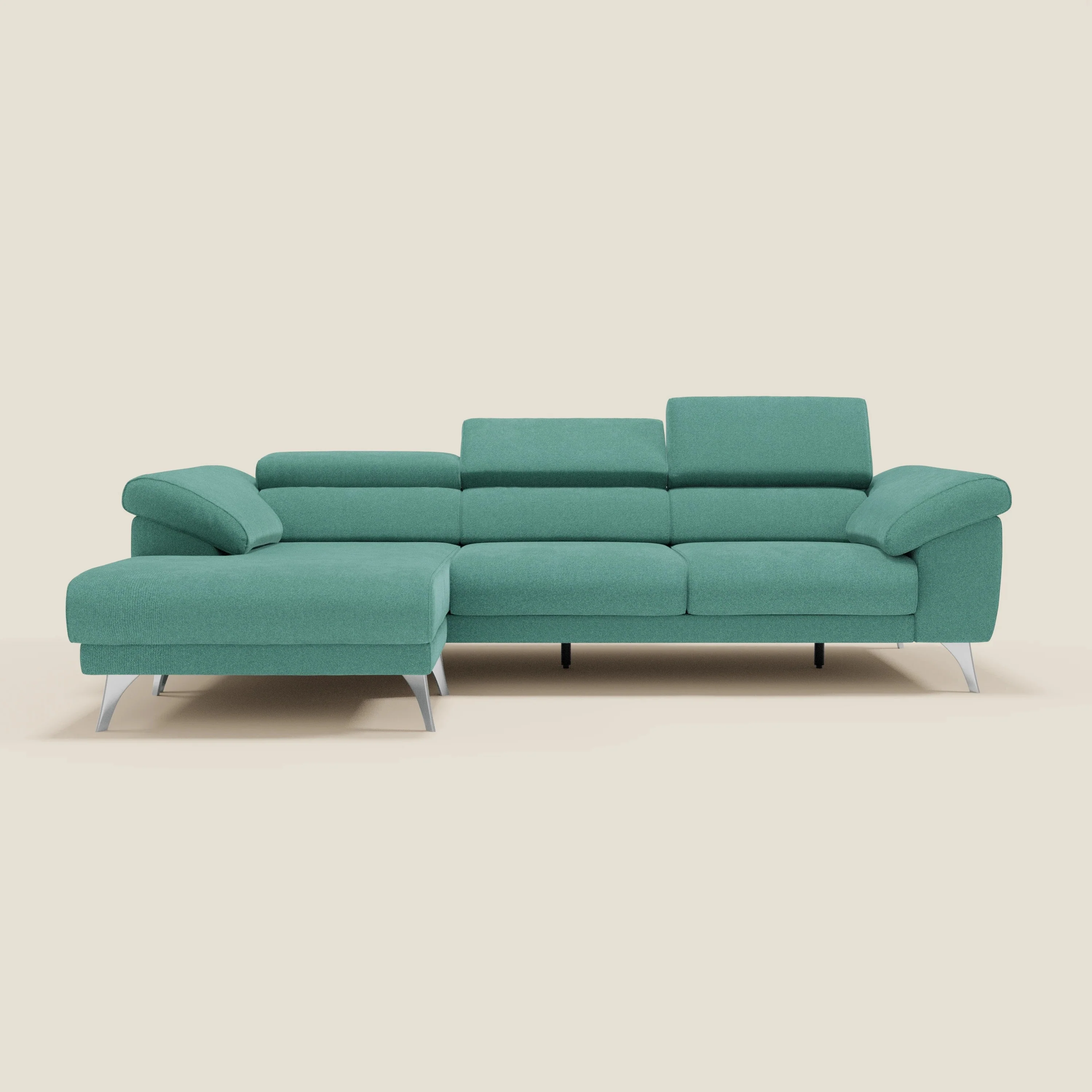 Donatello Canapé d'angle avec assises extensibles accoudoirs avec coffre et têtières en tissu détachable T23 vert aquamarine - Image 11