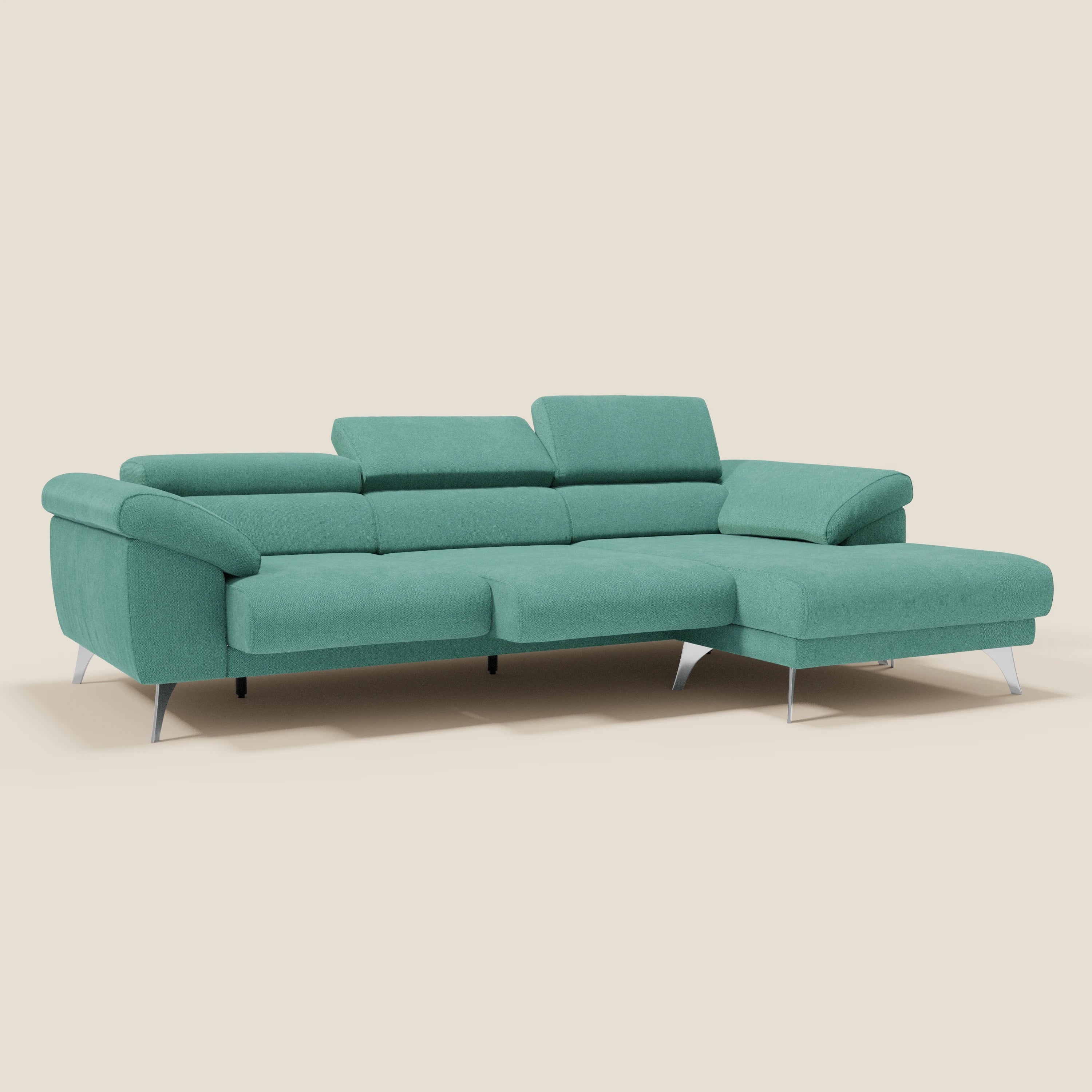 Donatello Canapé d'angle avec assises extensibles accoudoirs avec coffre et têtières en tissu détachable T23 vert aquamarine - Image 2