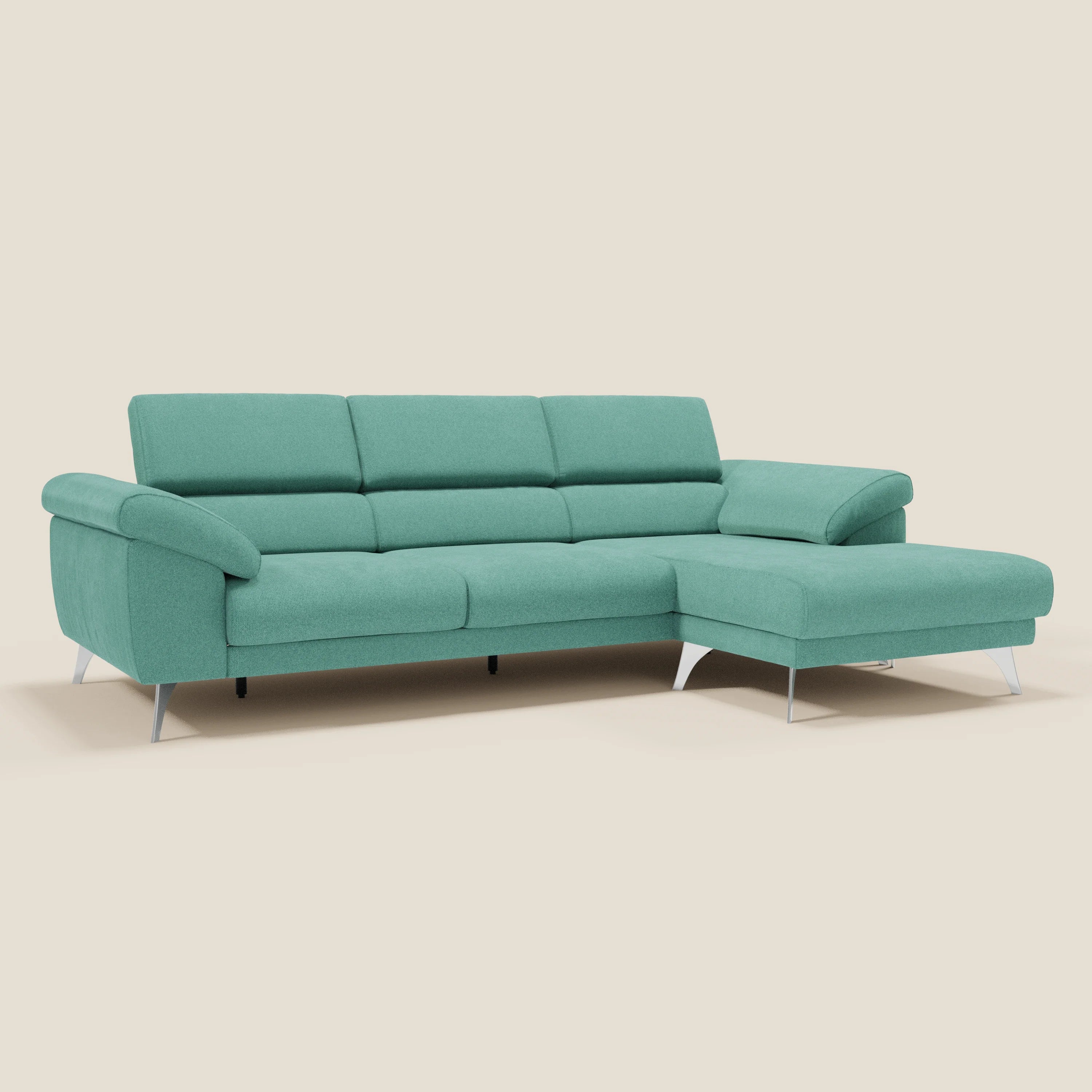 Donatello Canapé d'angle avec assises extensibles accoudoirs avec coffre et têtières en tissu détachable T23 vert aquamarine - Image 3