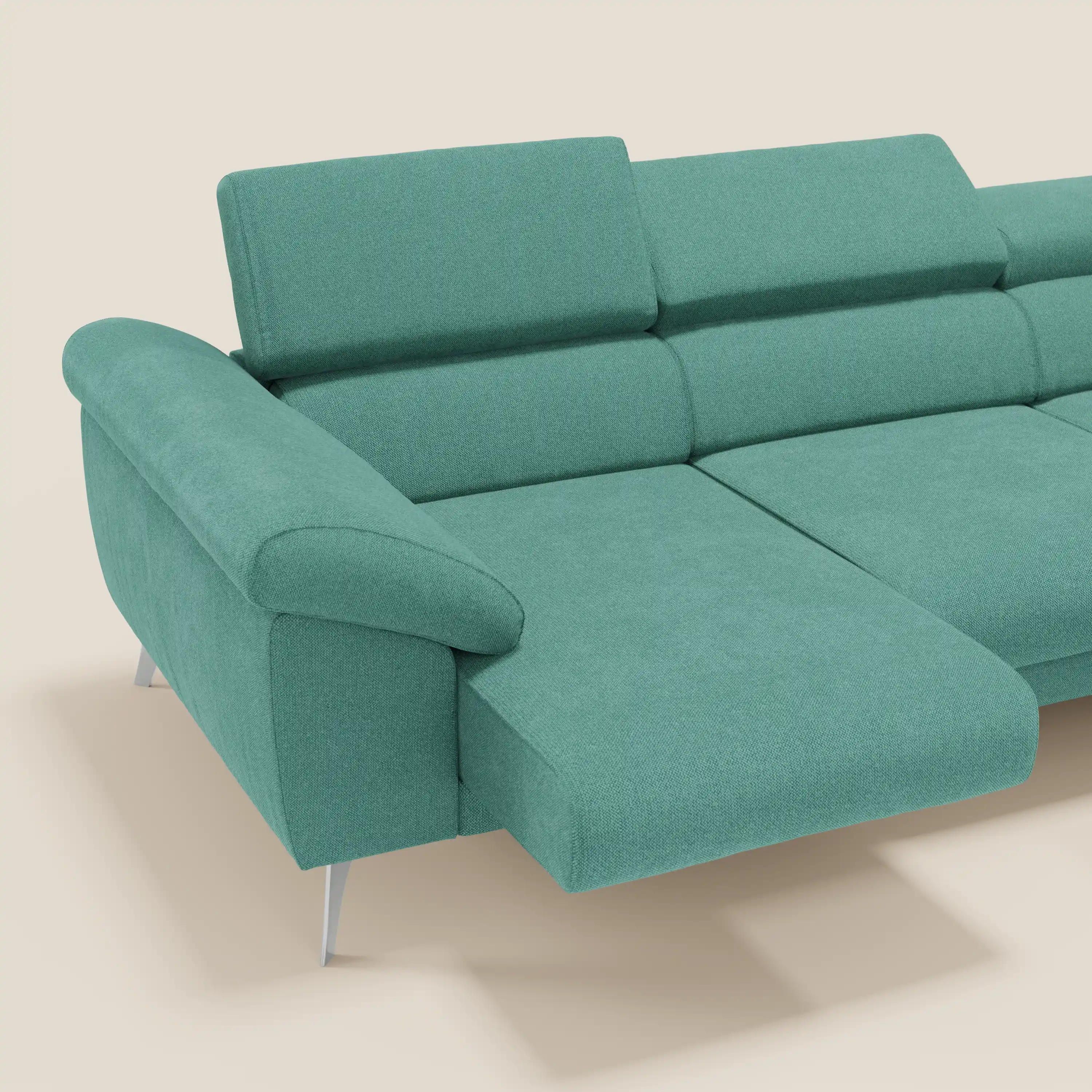 Donatello Canapé d'angle avec assises extensibles accoudoirs avec coffre et têtières en tissu détachable T23 vert aquamarine - Image 4