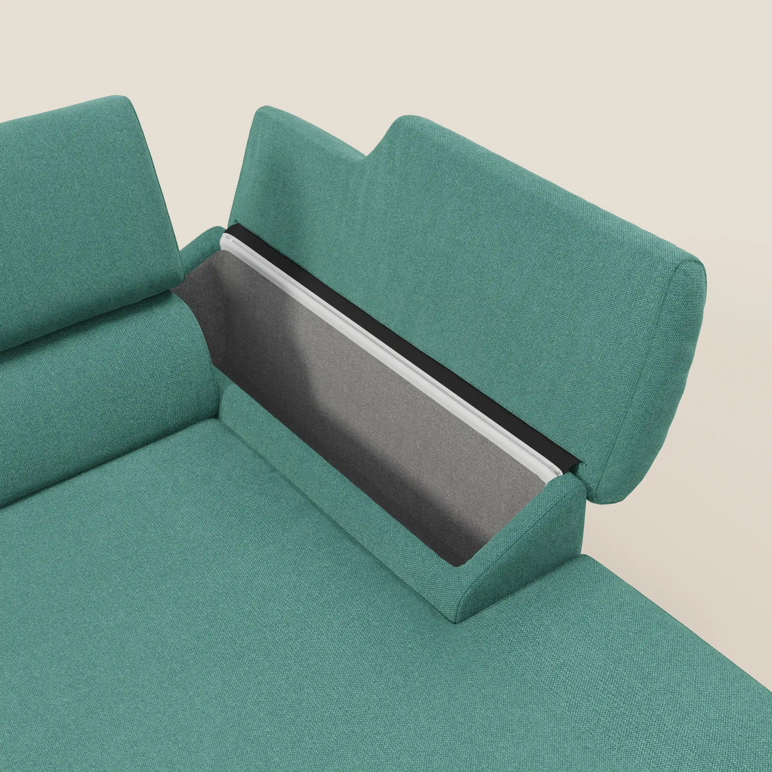 Donatello Canapé d'angle avec assises extensibles accoudoirs avec coffre et têtières en tissu détachable T23 vert aquamarine - Image 5
