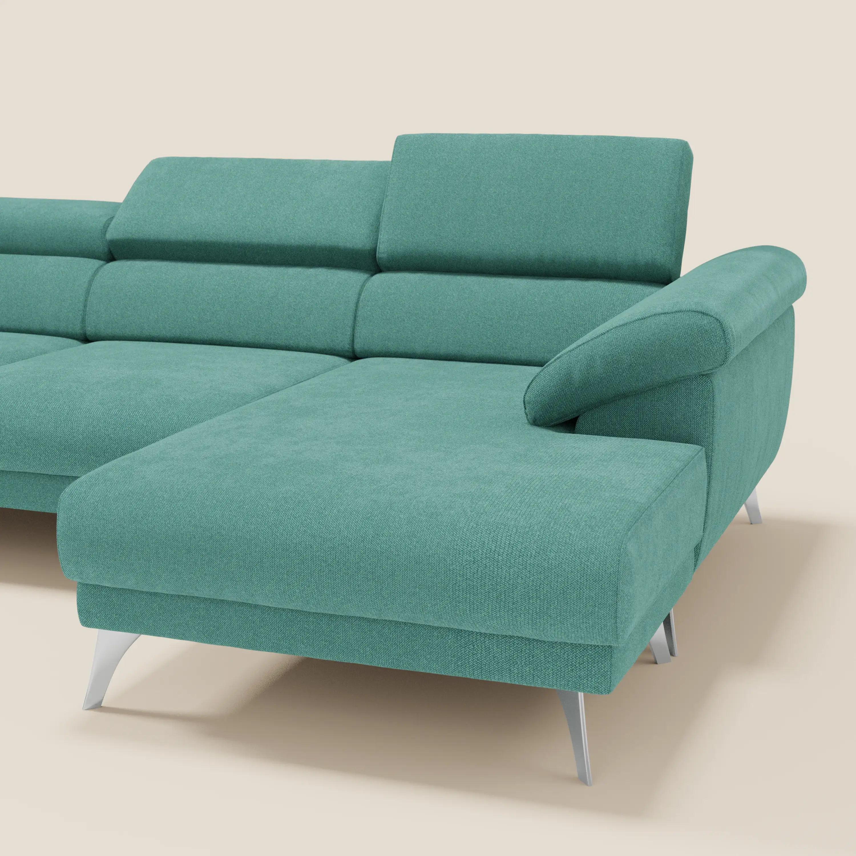 Donatello Canapé d'angle avec assises extensibles accoudoirs avec coffre et têtières en tissu détachable T23 vert aquamarine - Image 8