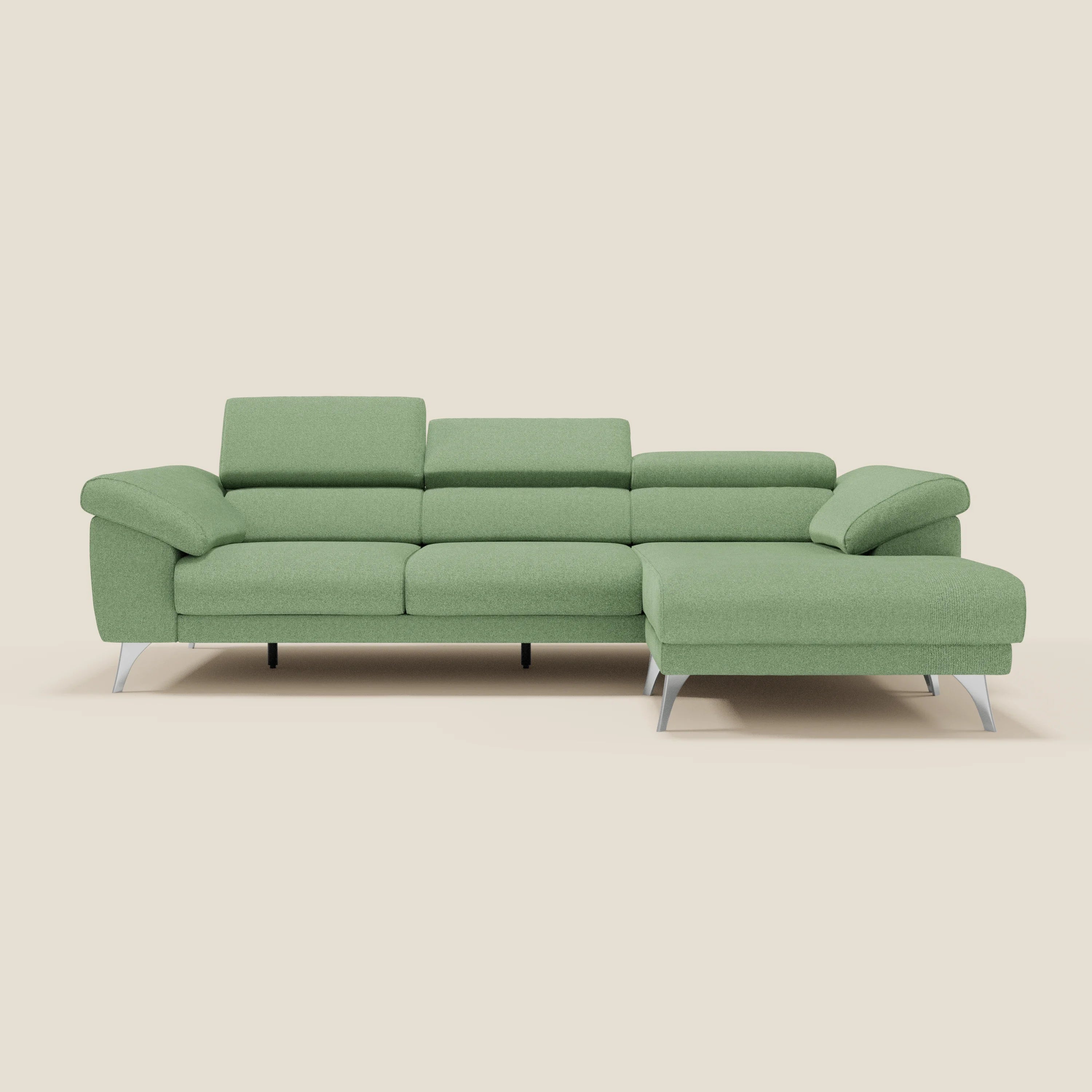 Donatello Canapé d'angle avec assises extensibles accoudoirs avec coffre et têtières en tissu détachable T23 vert menthe