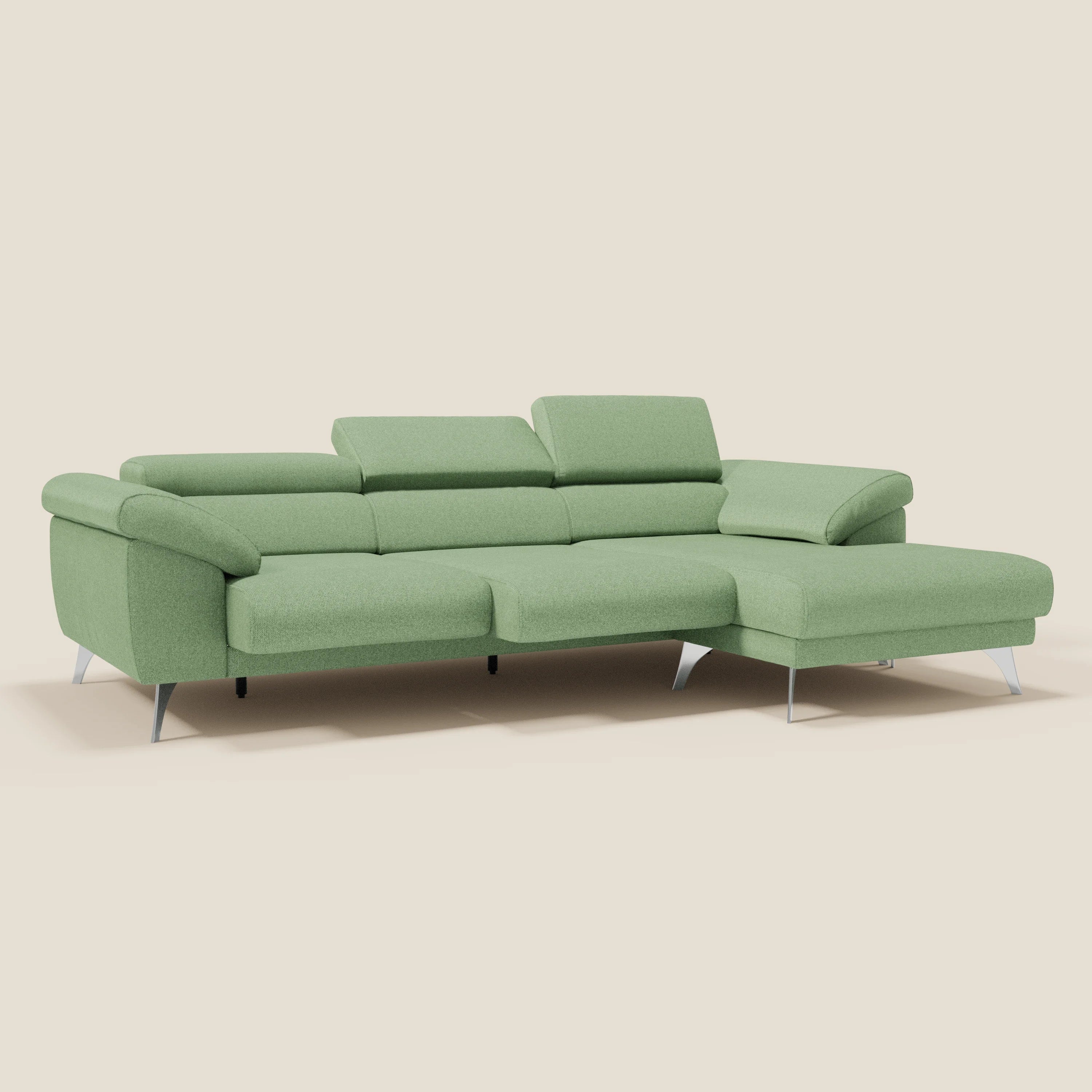 Donatello Canapé d'angle avec assises extensibles accoudoirs avec coffre et têtières en tissu détachable T23 vert menthe - Image 2