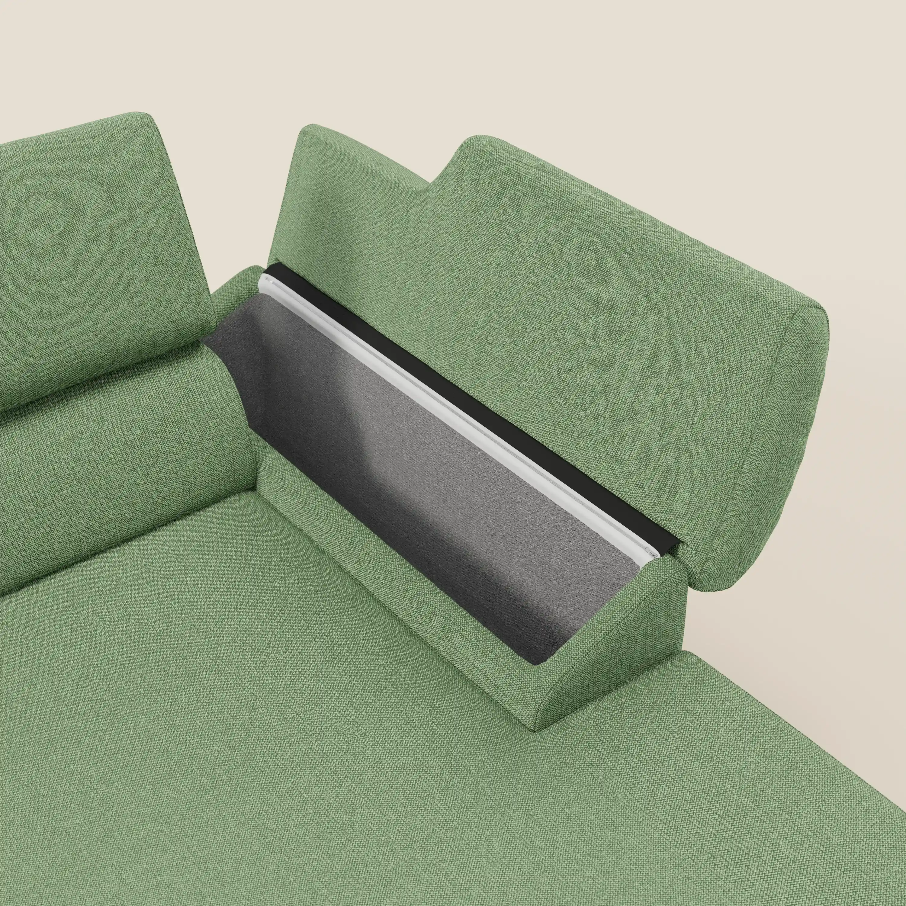 Donatello Canapé d'angle avec assises extensibles accoudoirs avec coffre et têtières en tissu détachable T23 vert menthe - Image 5