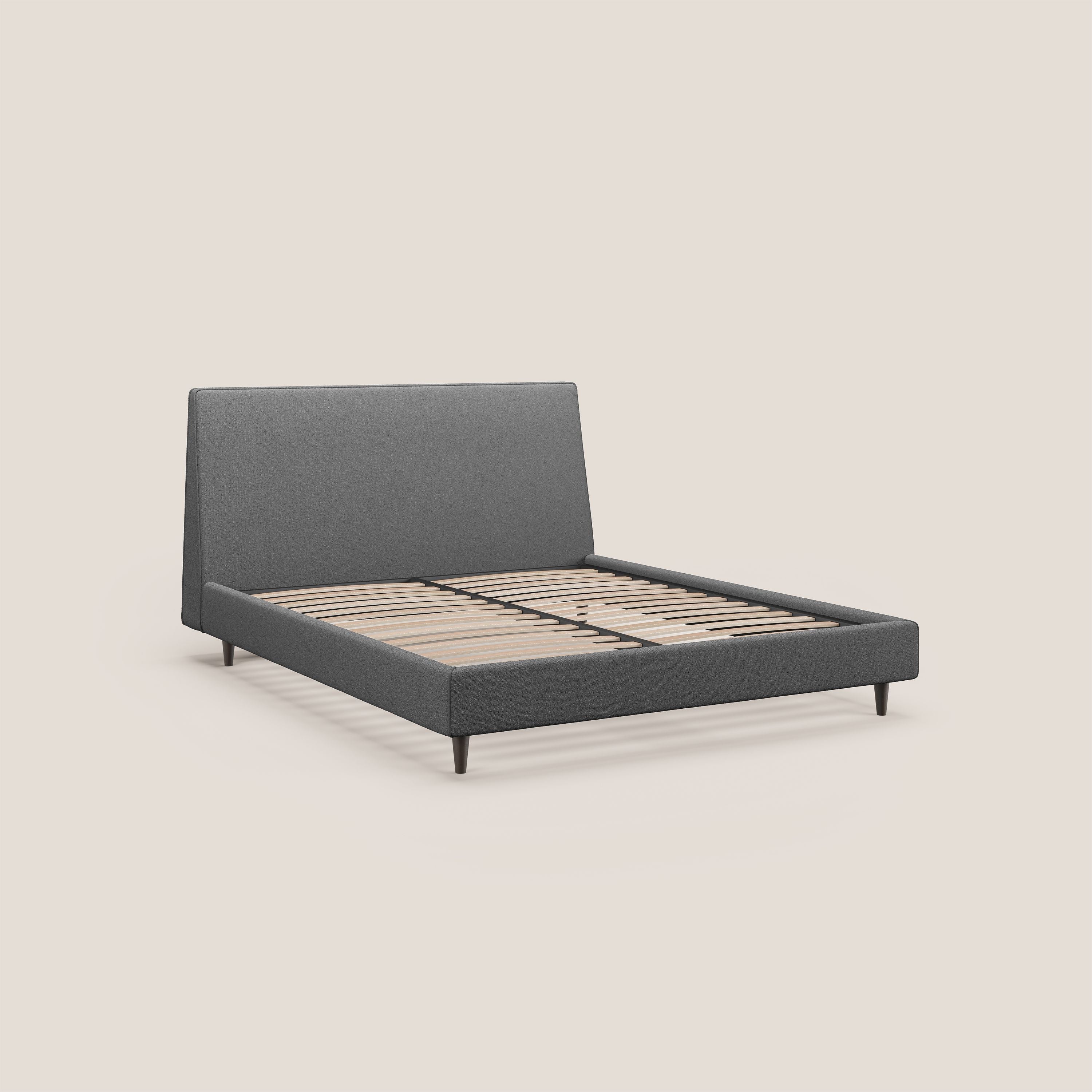 Dorotea lit rembourré avec pieds bois et tissu bouclette douce imperméable T07 anthracite - Image 4