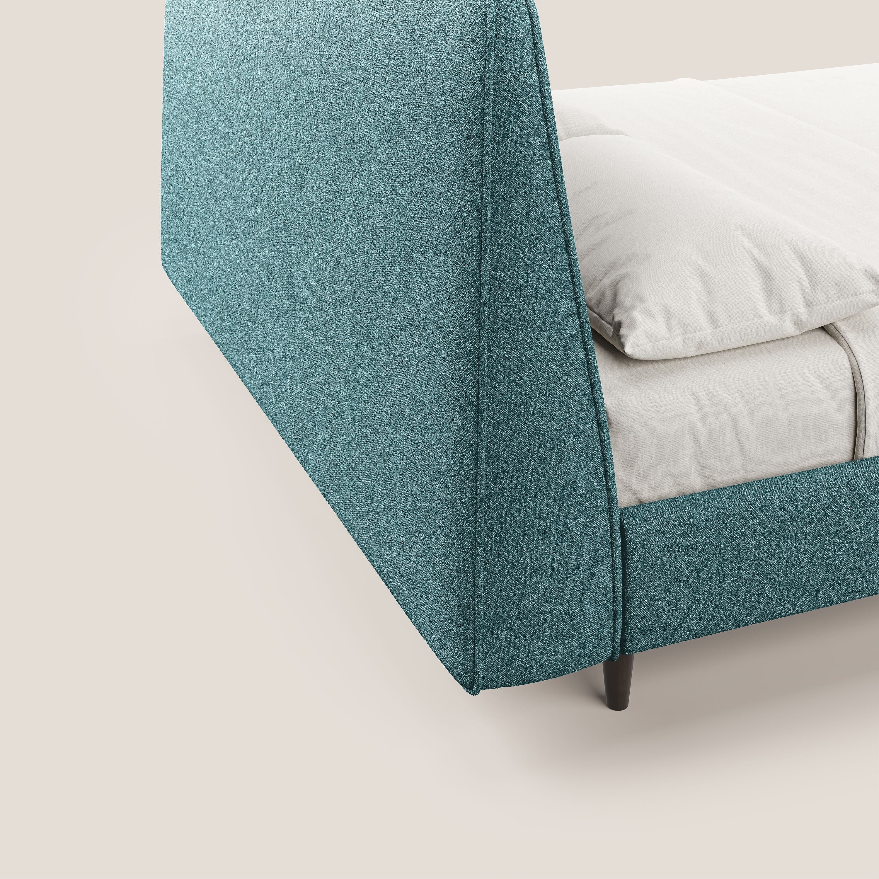 Dorotea lit rembourré avec pieds bois et tissu bouclette douce imperméable T07 azur - Image 3