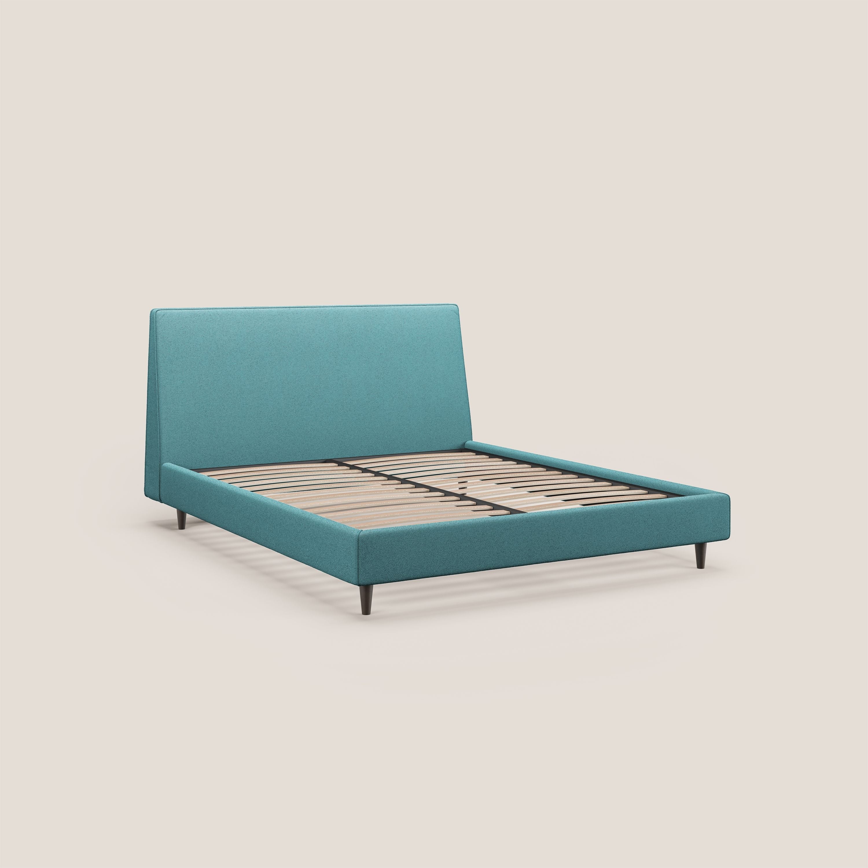 Dorotea lit rembourré avec pieds bois et tissu bouclette douce imperméable T07 azur - Image 4