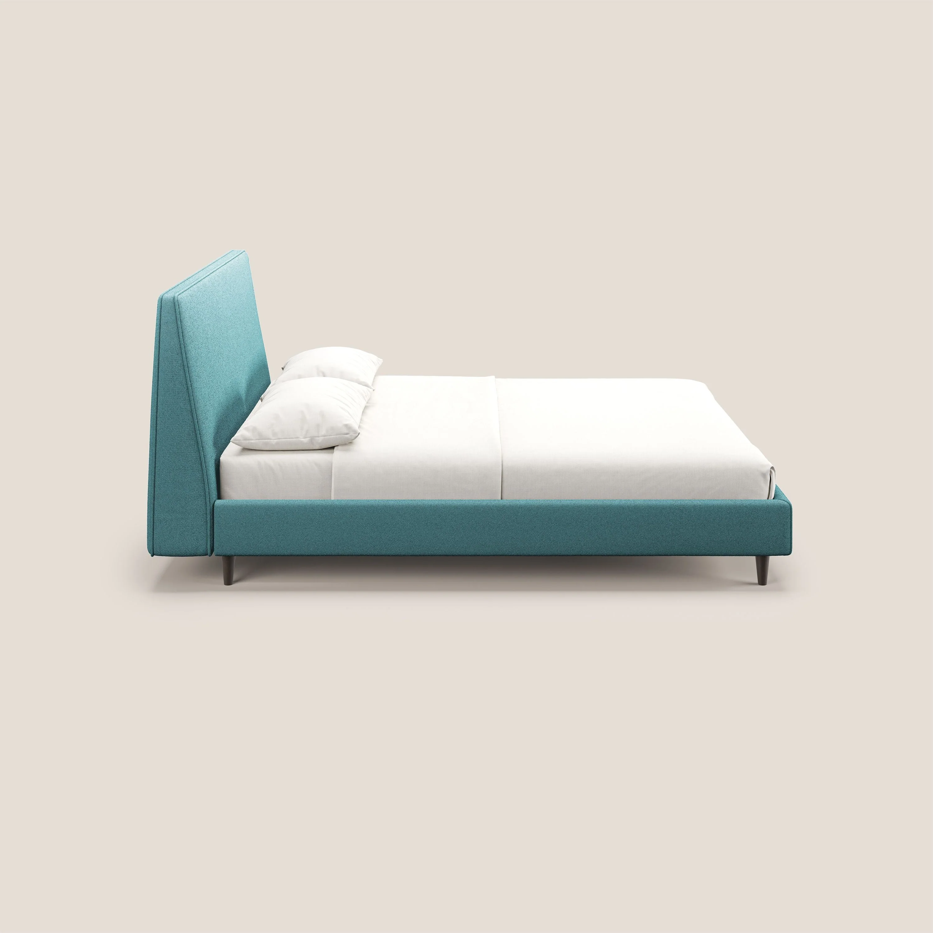 Dorotea lit rembourré avec pieds bois et tissu bouclette douce imperméable T07 azur - Image 5