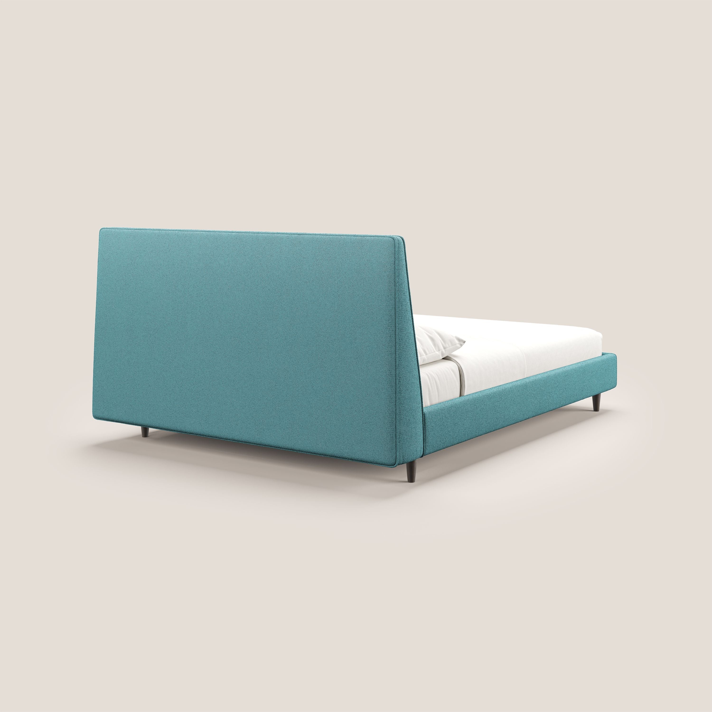Dorotea lit rembourré avec pieds bois et tissu bouclette douce imperméable T07 azur - Image 6