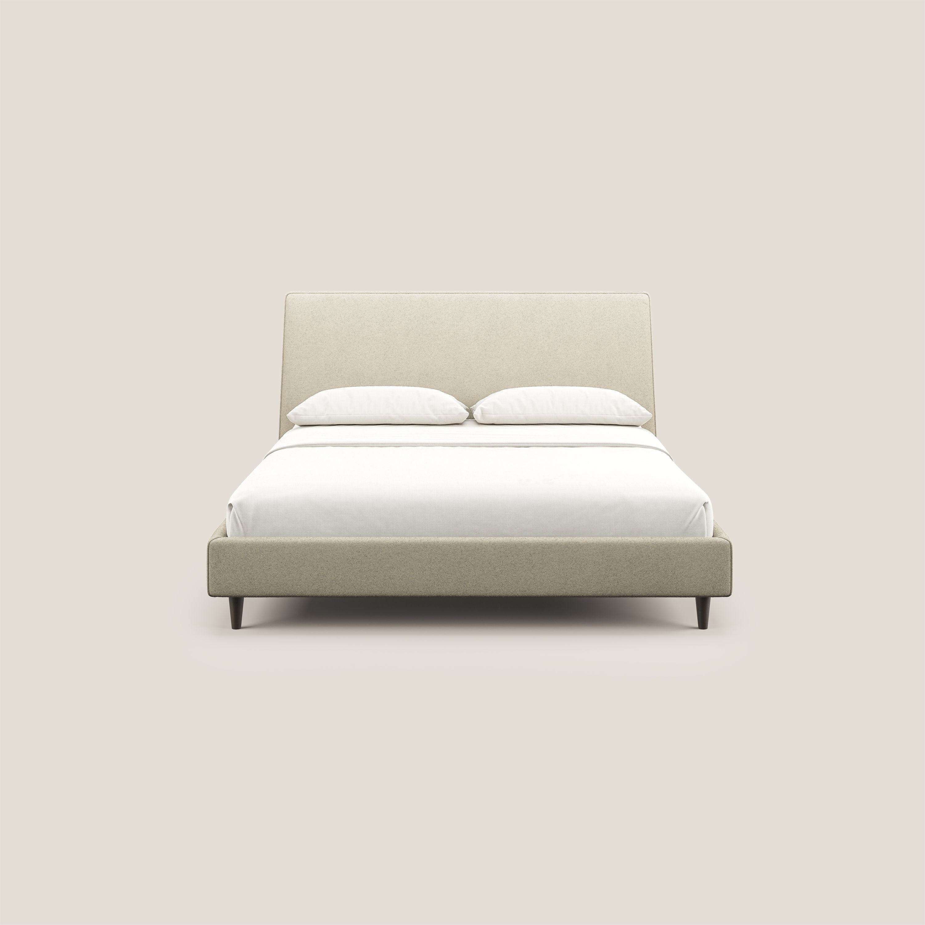 Dorotea lit rembourré avec pieds bois et tissu bouclette douce imperméable T07 beige - Image 2