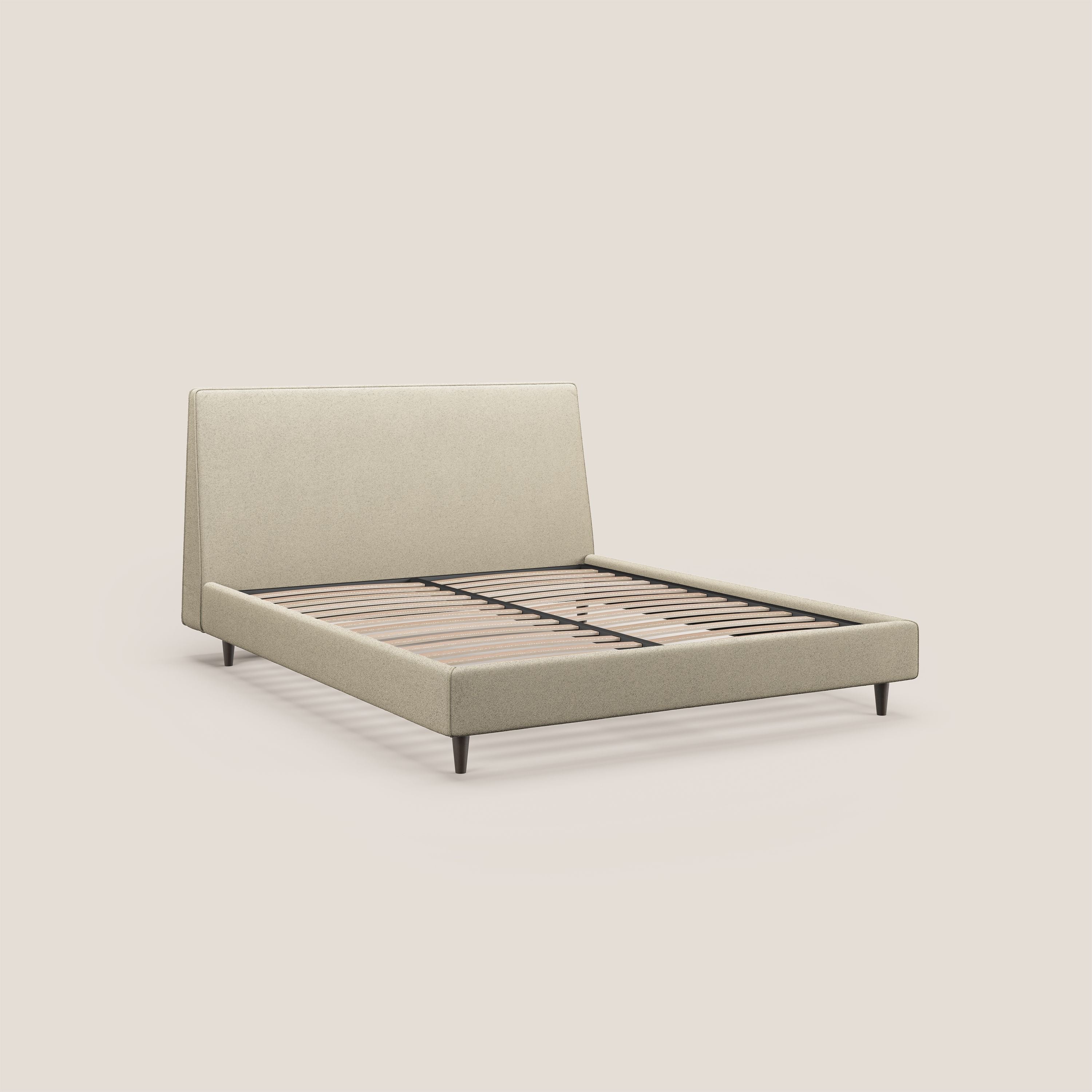 Dorotea lit rembourré avec pieds bois et tissu bouclette douce imperméable T07 beige - Image 4