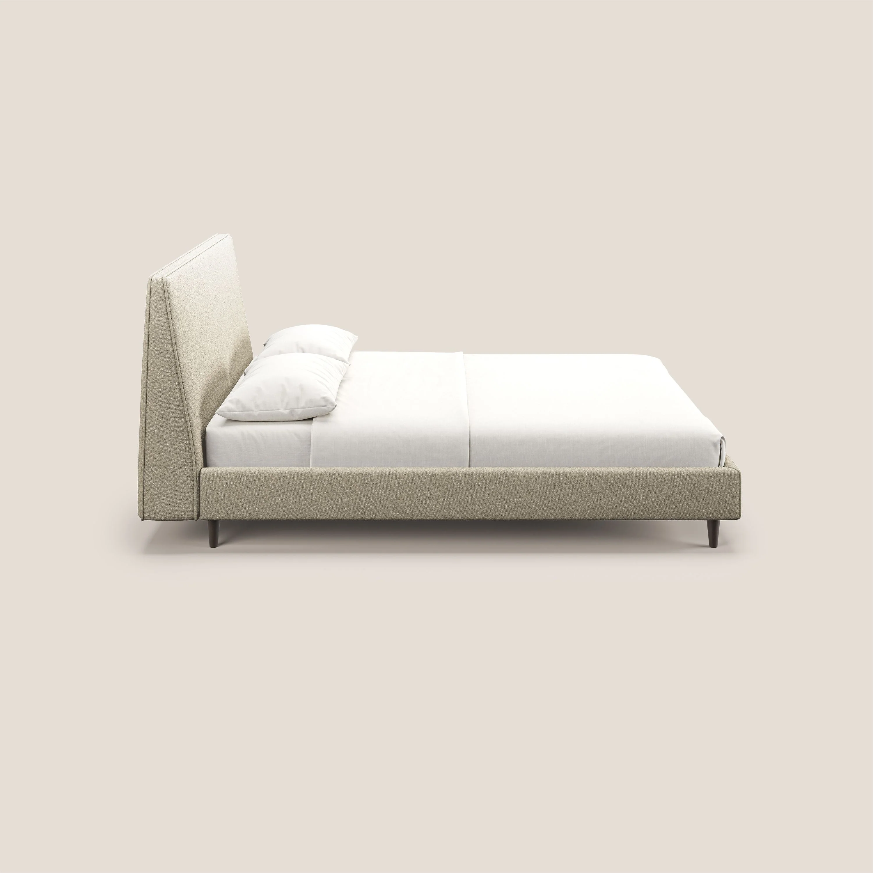 Dorotea lit rembourré avec pieds bois et tissu bouclette douce imperméable T07 beige - Image 5
