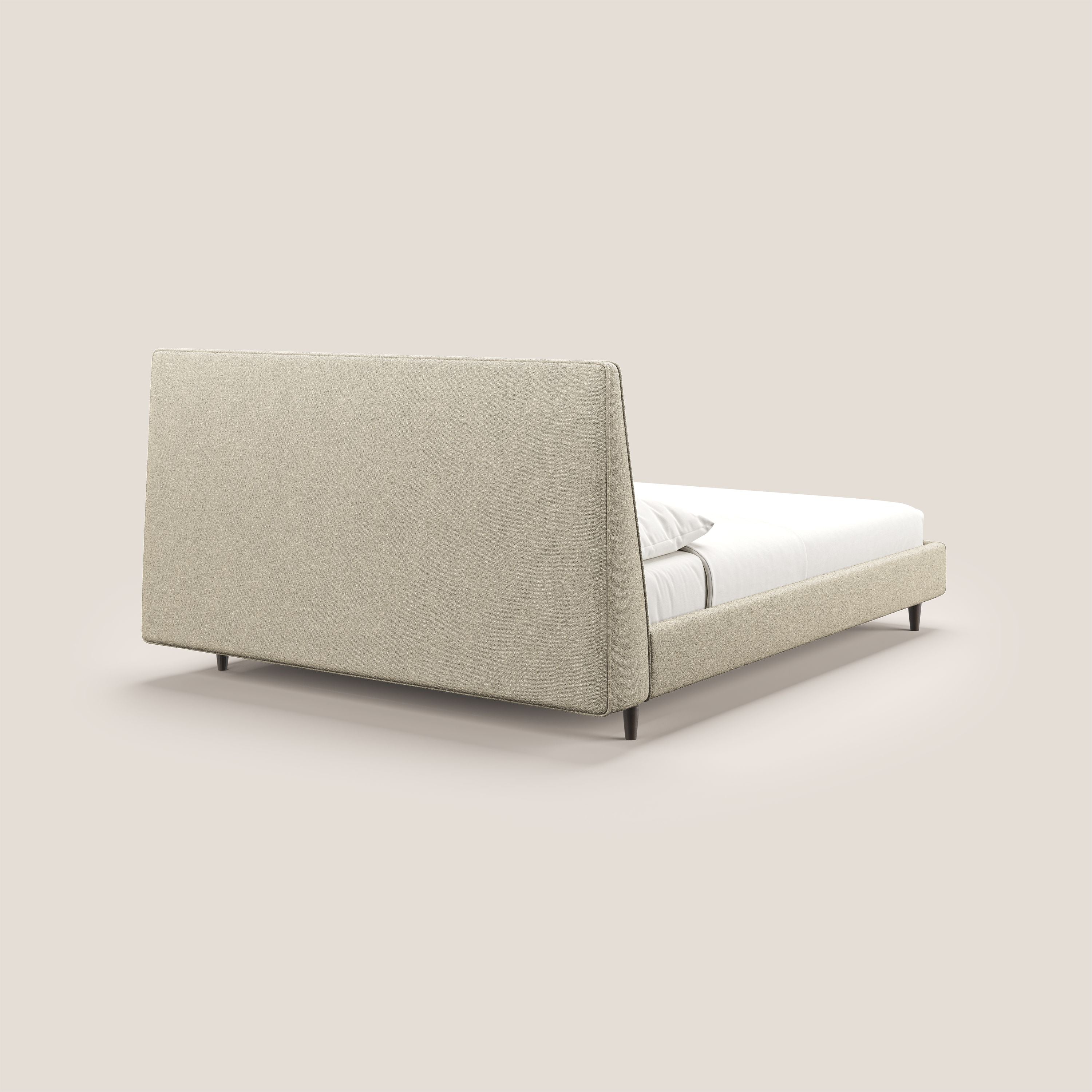 Dorotea lit rembourré avec pieds bois et tissu bouclette douce imperméable T07 beige - Image 6