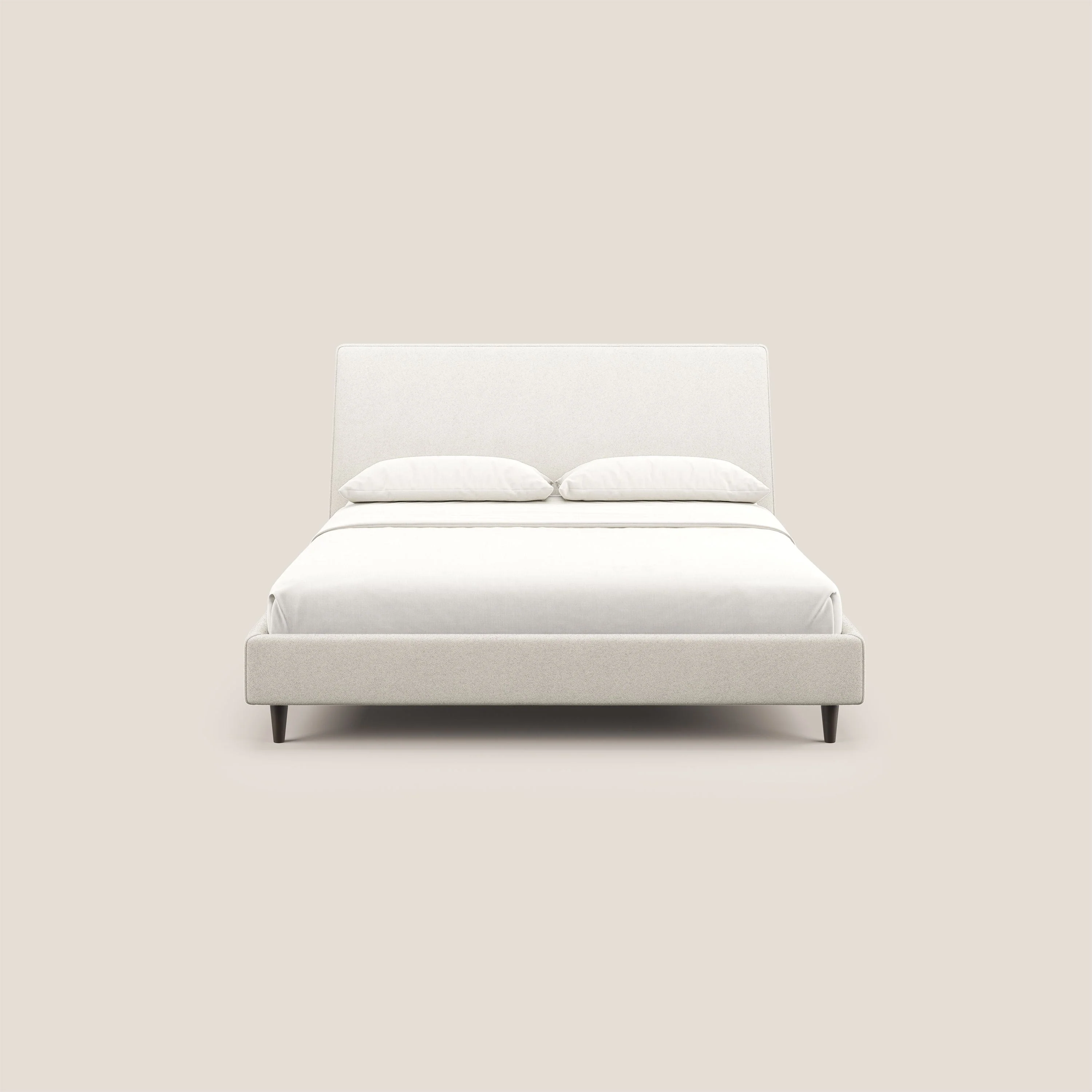 Dorotea lit rembourré avec pieds bois et tissu bouclette douce imperméable T07 blanc - Image 2