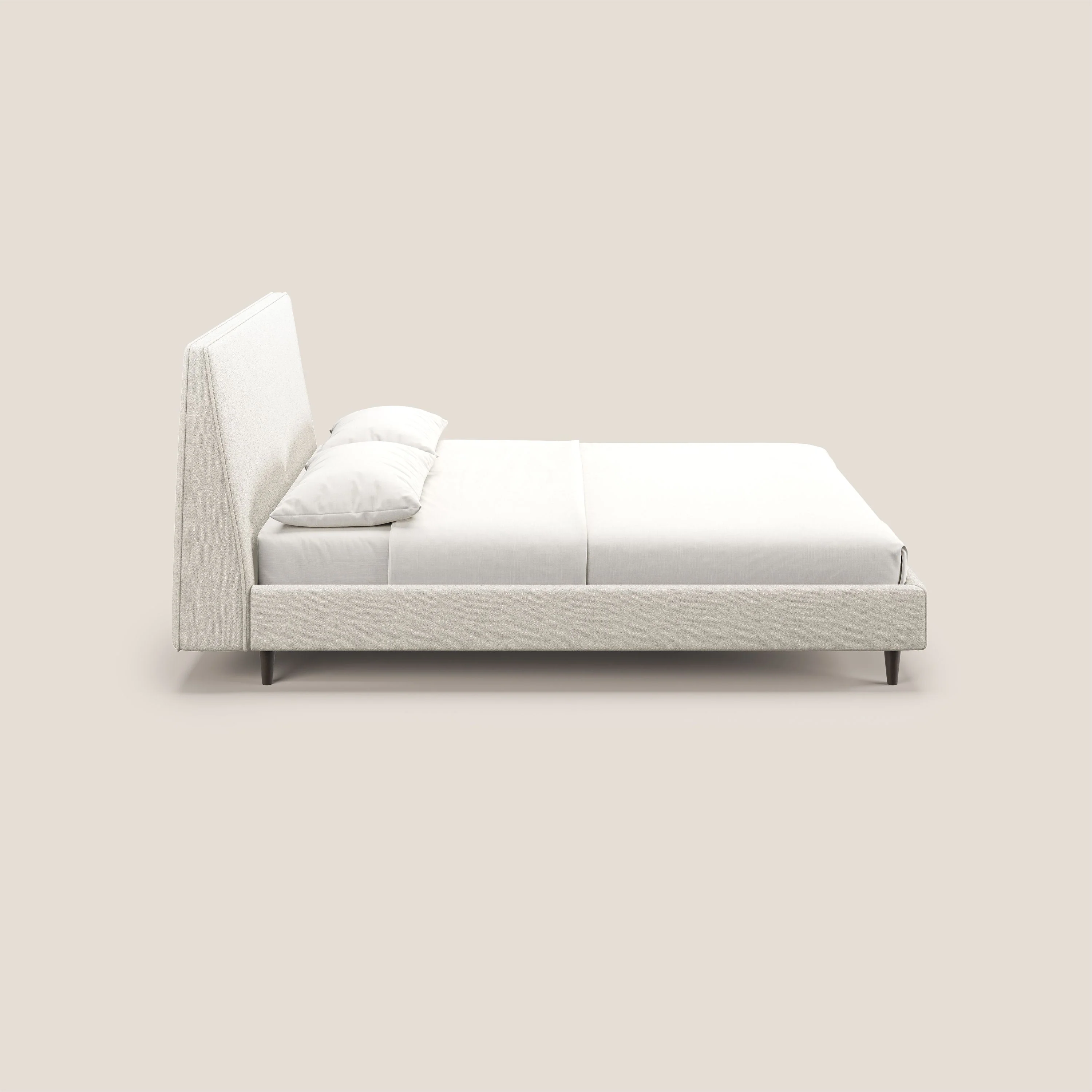 Dorotea lit rembourré avec pieds bois et tissu bouclette douce imperméable T07 blanc - Image 5