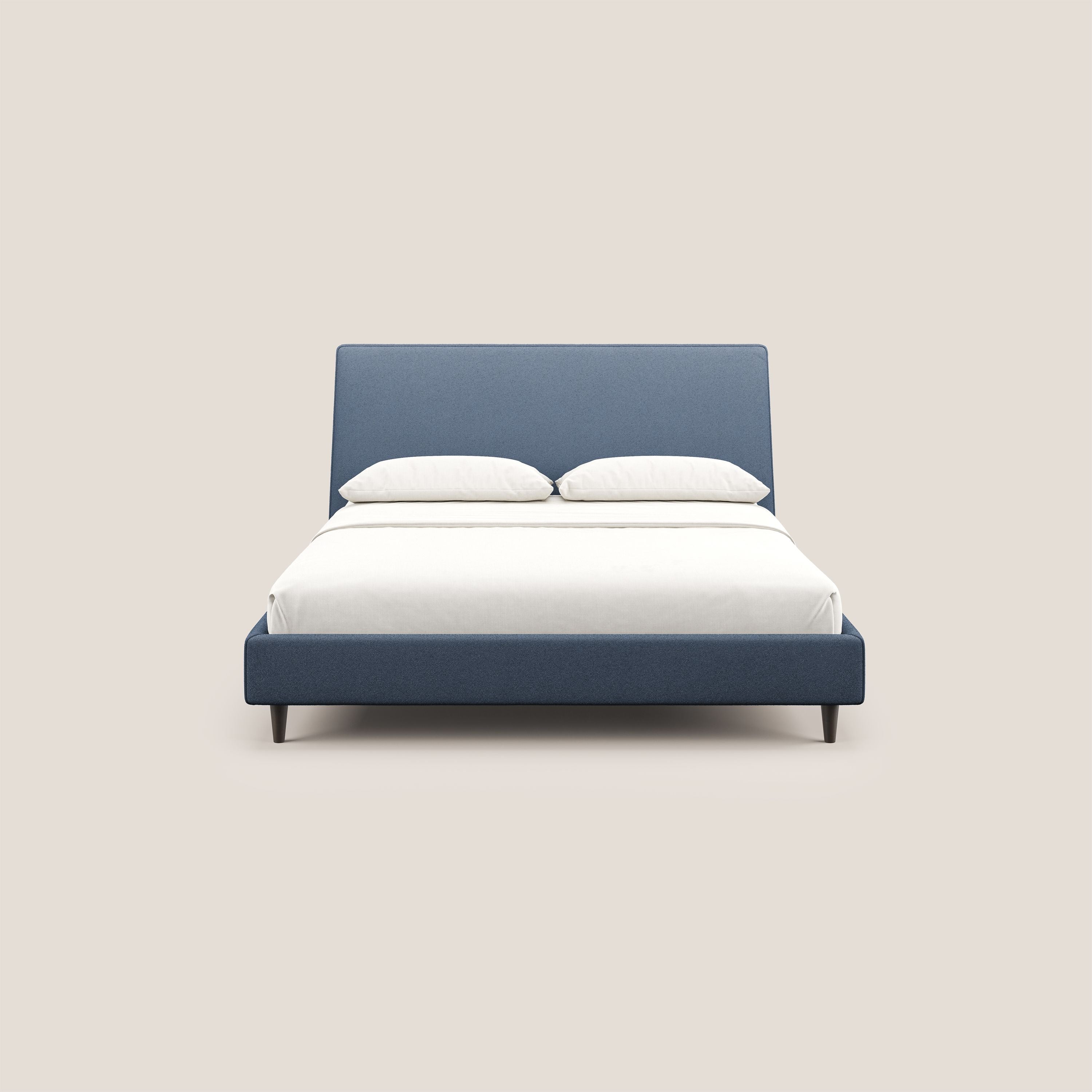 Dorotea lit rembourré avec pieds bois et tissu bouclette douce imperméable T07 bleu - Image 3
