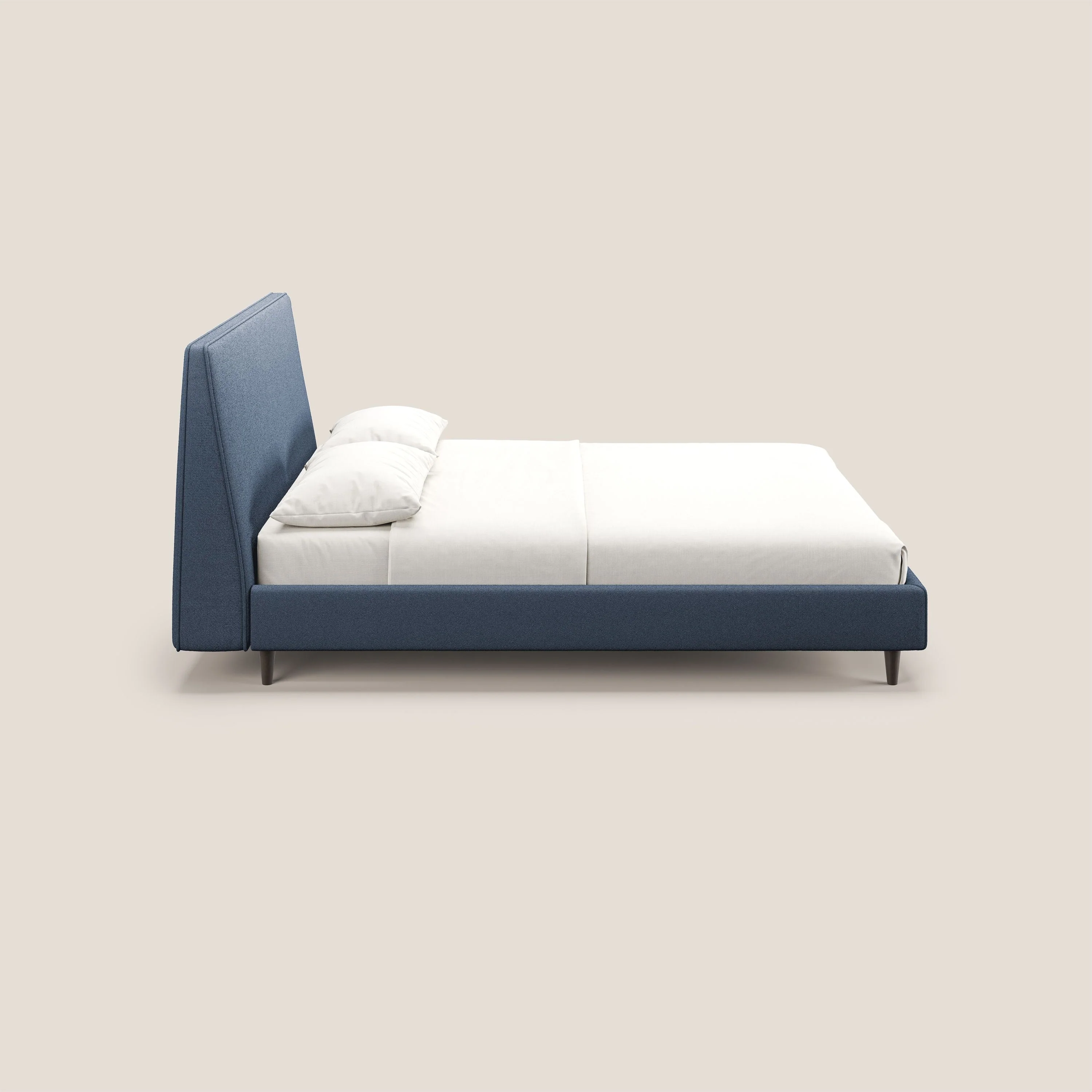 Dorotea lit rembourré avec pieds bois et tissu bouclette douce imperméable T07 bleu - Image 6