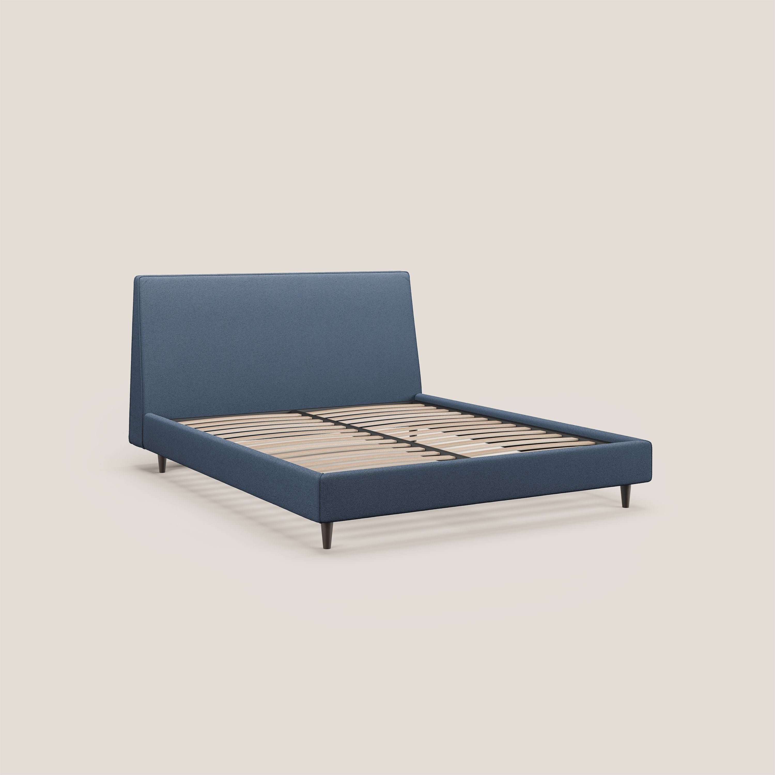 Dorotea lit rembourré avec pieds bois et tissu bouclette douce imperméable T07 bleu - Image 8