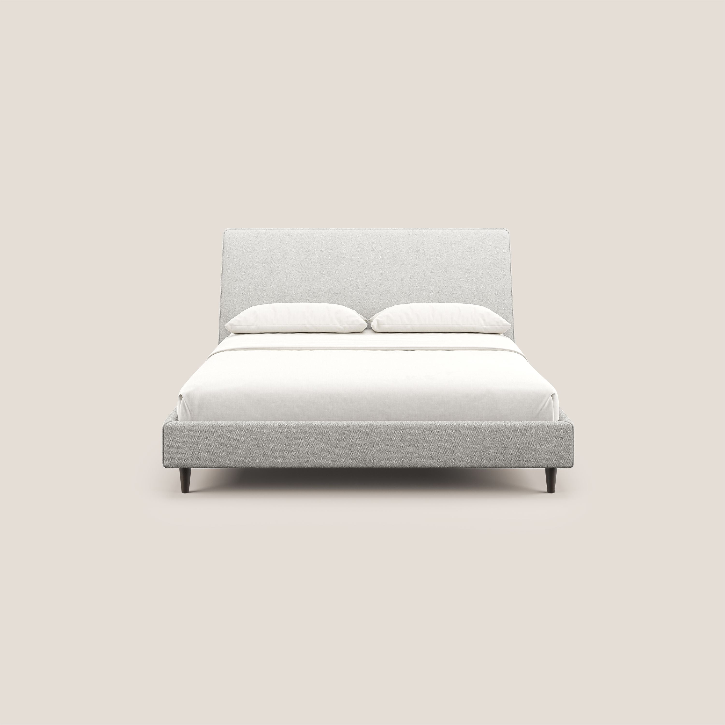 Dorotea lit rembourré avec pieds bois et tissu bouclette douce imperméable T07 gris - Image 2