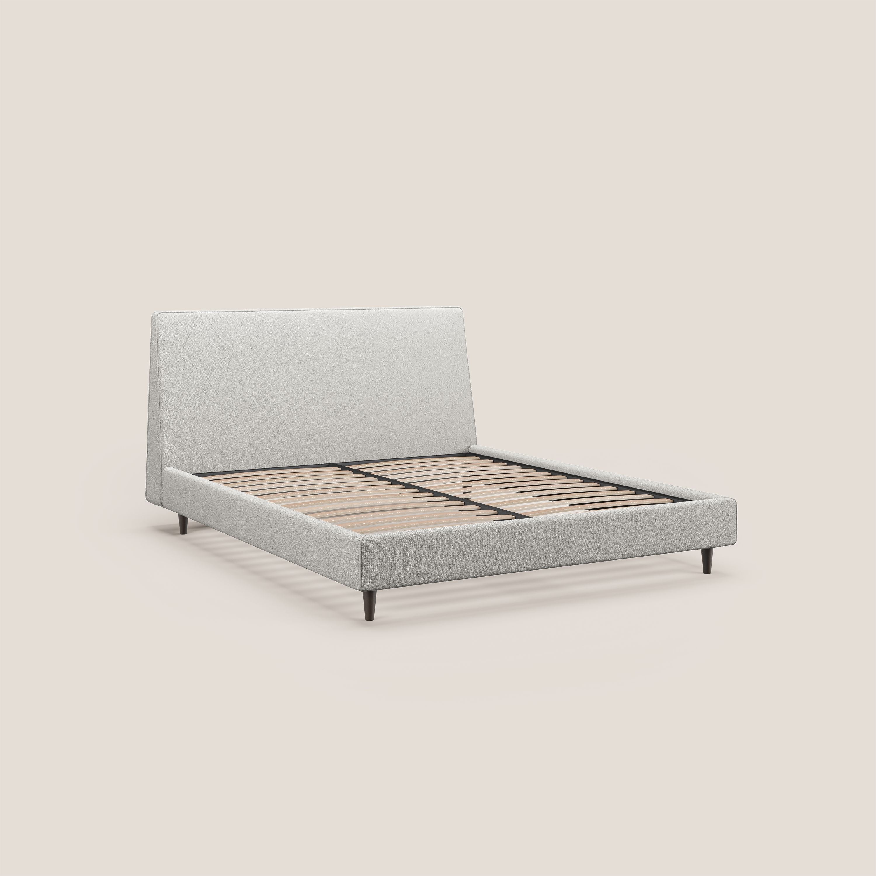 Dorotea lit rembourré avec pieds bois et tissu bouclette douce imperméable T07 gris - Image 4