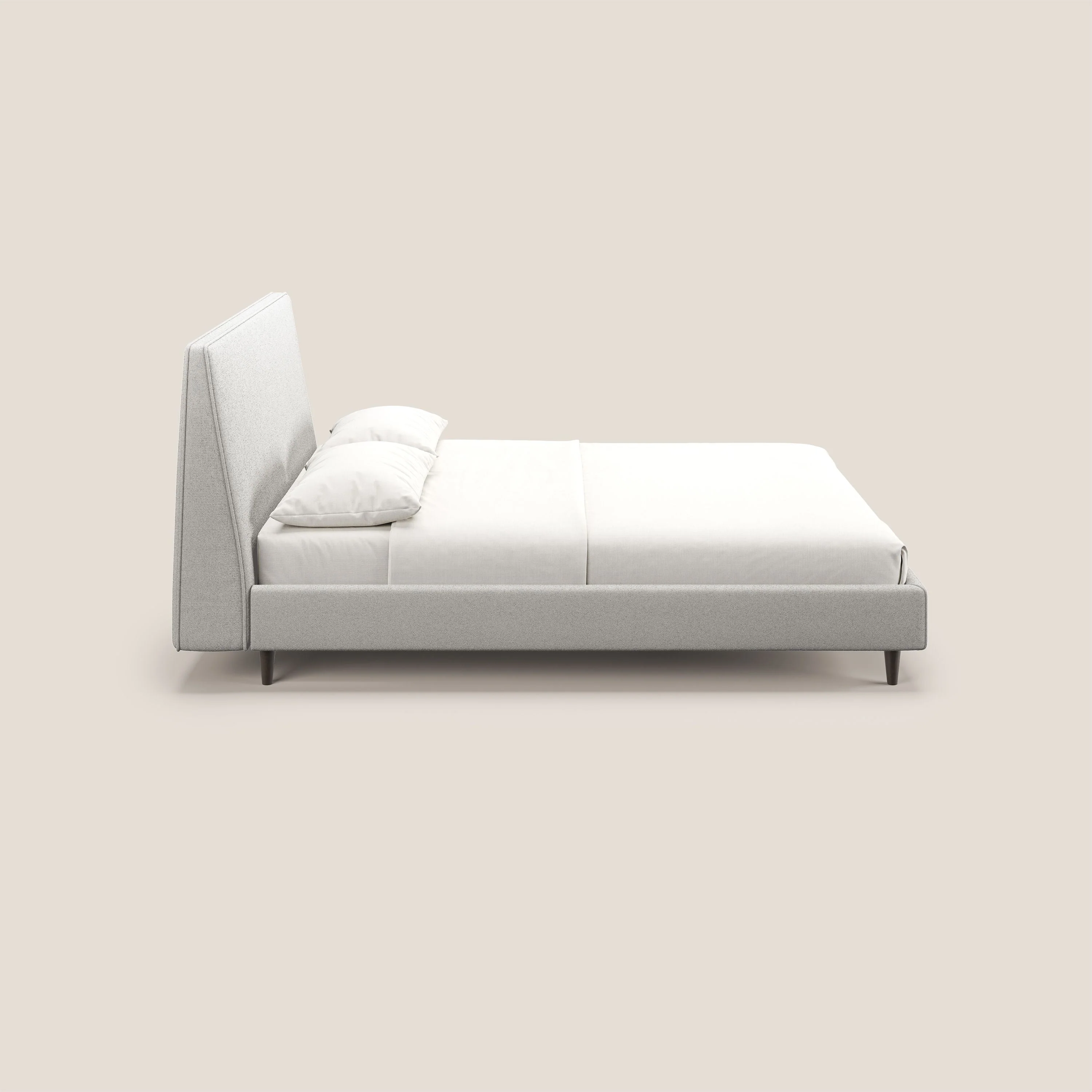 Dorotea lit rembourré avec pieds bois et tissu bouclette douce imperméable T07 gris - Image 5