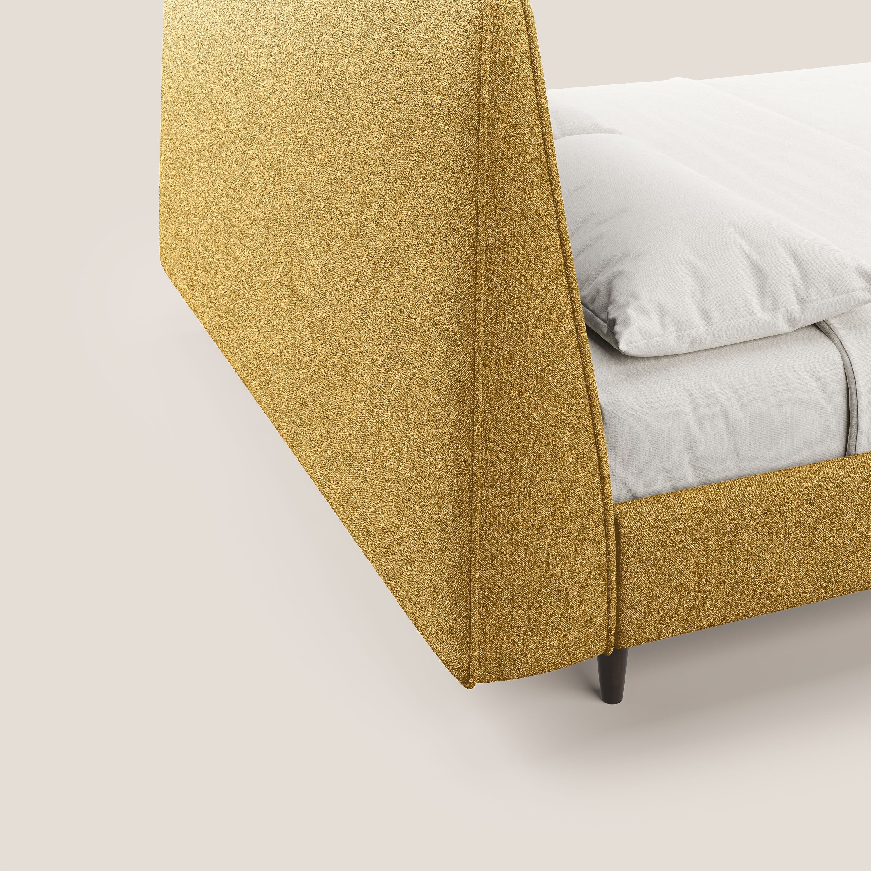 Dorotea lit rembourré avec pieds bois et tissu bouclette douce imperméable T07 jaune - Image 3