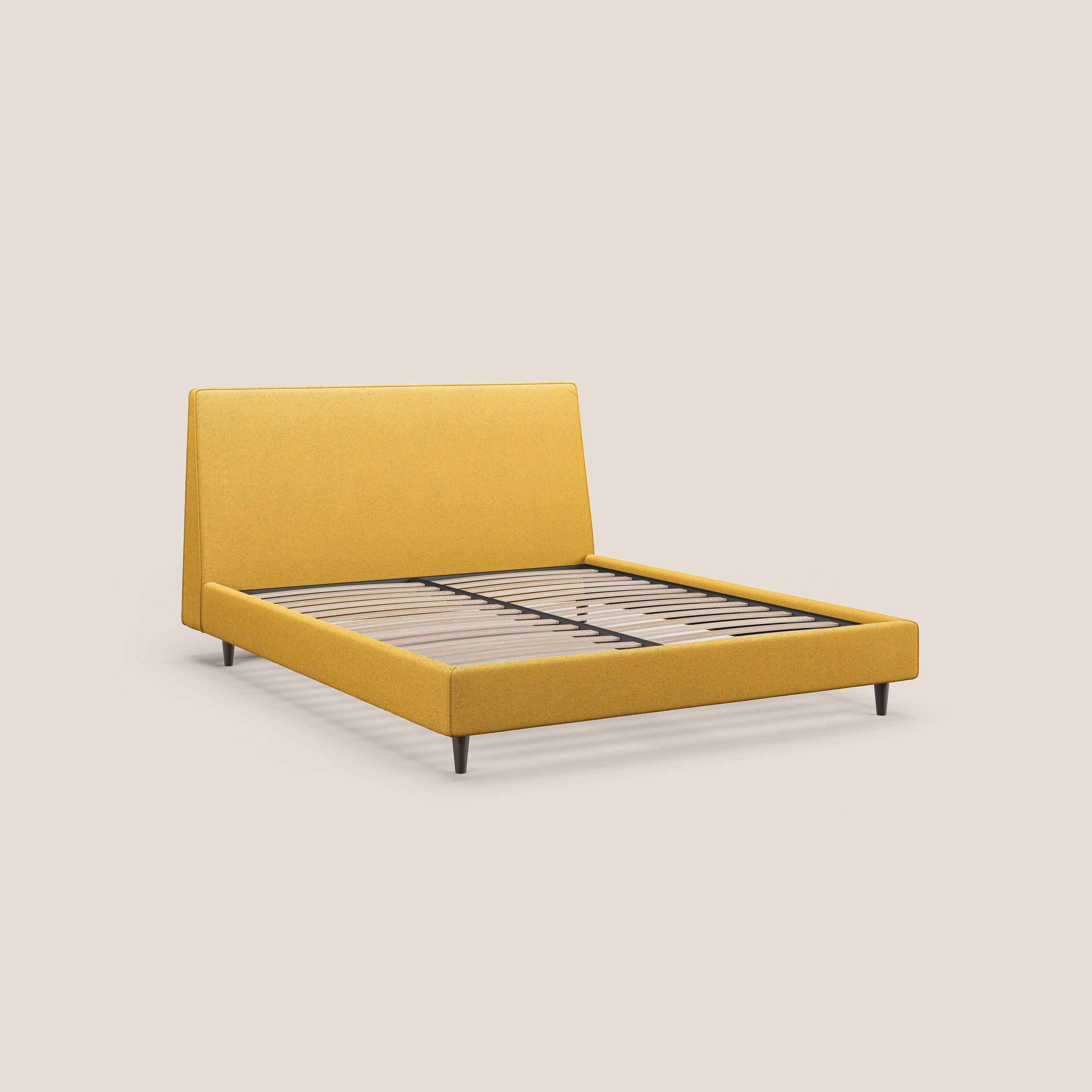 Dorotea lit rembourré avec pieds bois et tissu bouclette douce imperméable T07 jaune - Image 4