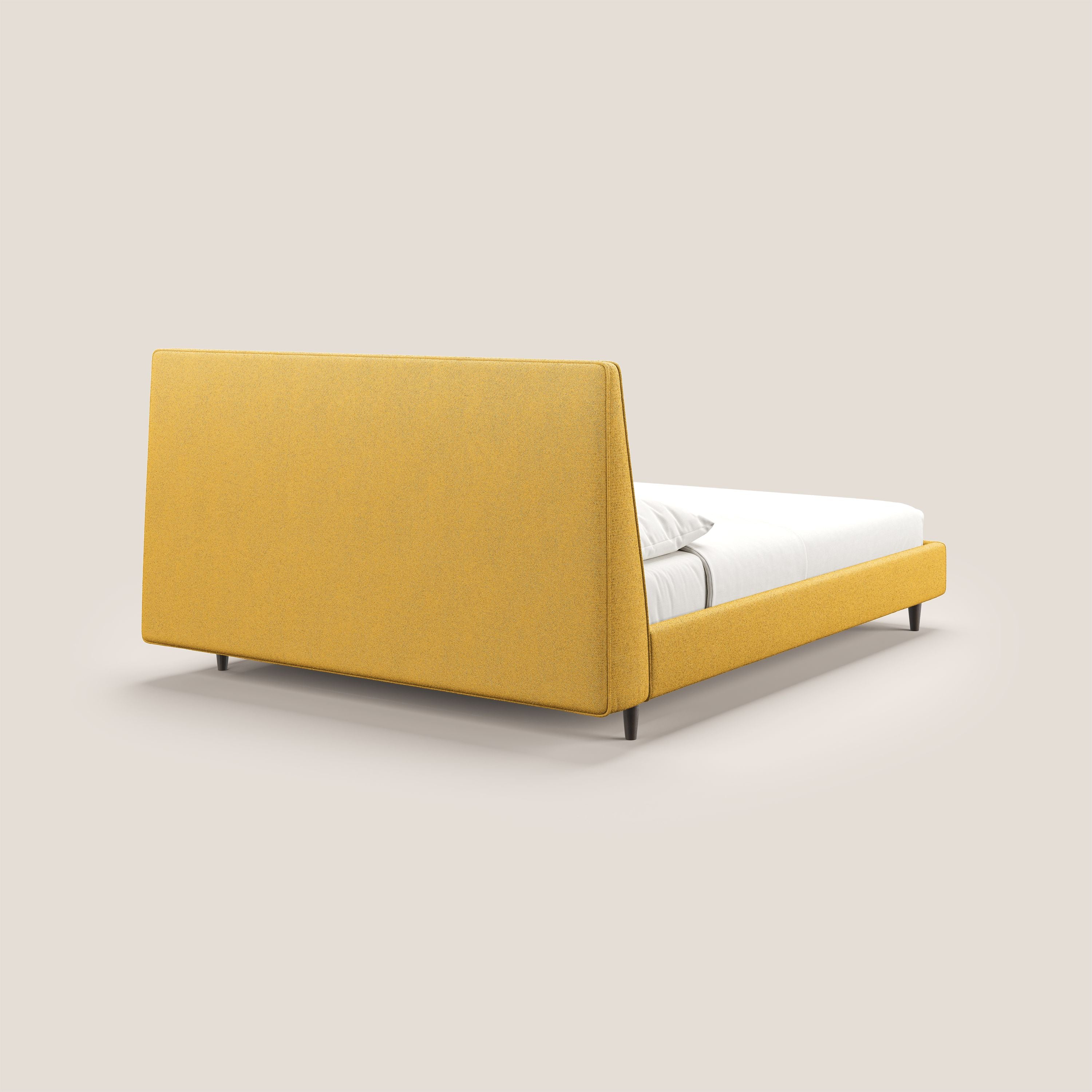 Dorotea lit rembourré avec pieds bois et tissu bouclette douce imperméable T07 jaune - Image 6