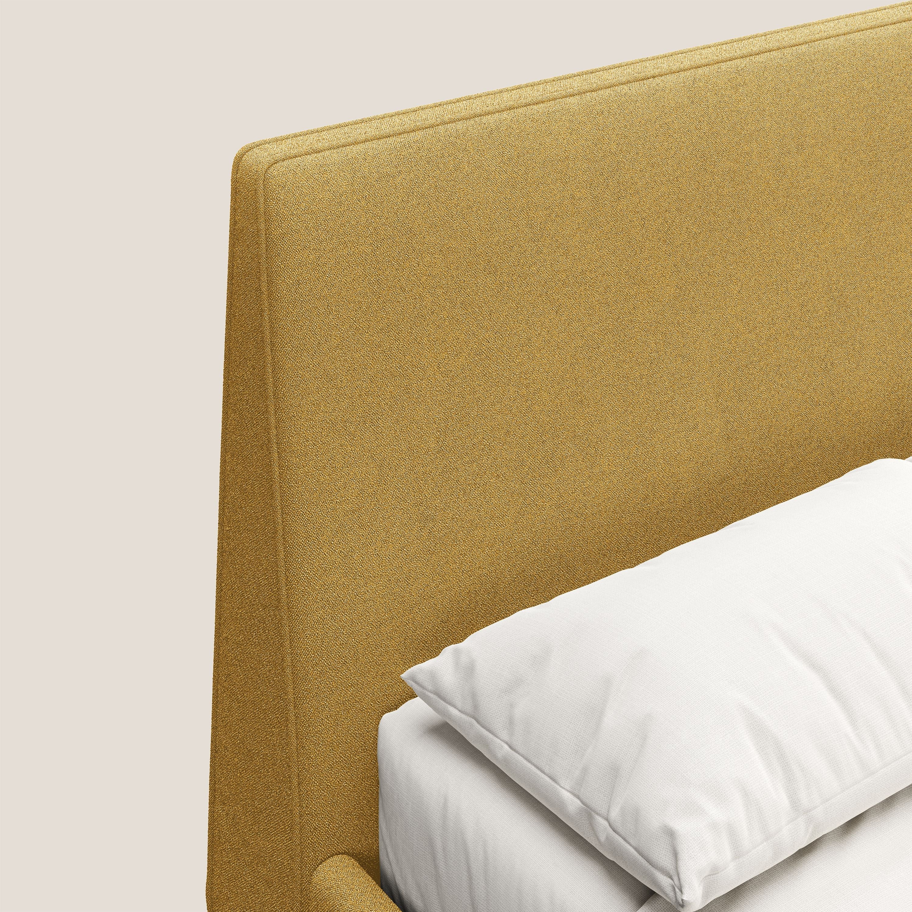 Dorotea lit rembourré avec pieds bois et tissu bouclette douce imperméable T07 jaune - Image 7