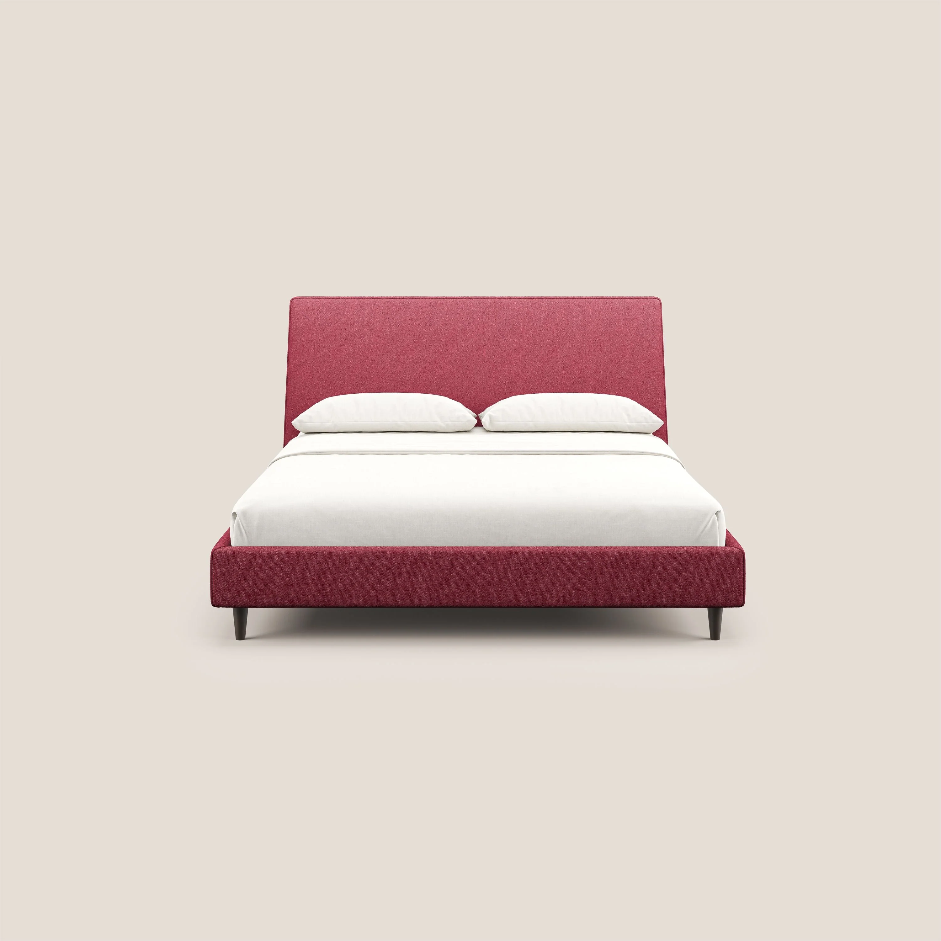Dorotea lit rembourré avec pieds bois et tissu bouclette douce imperméable T07 rouge - Image 2