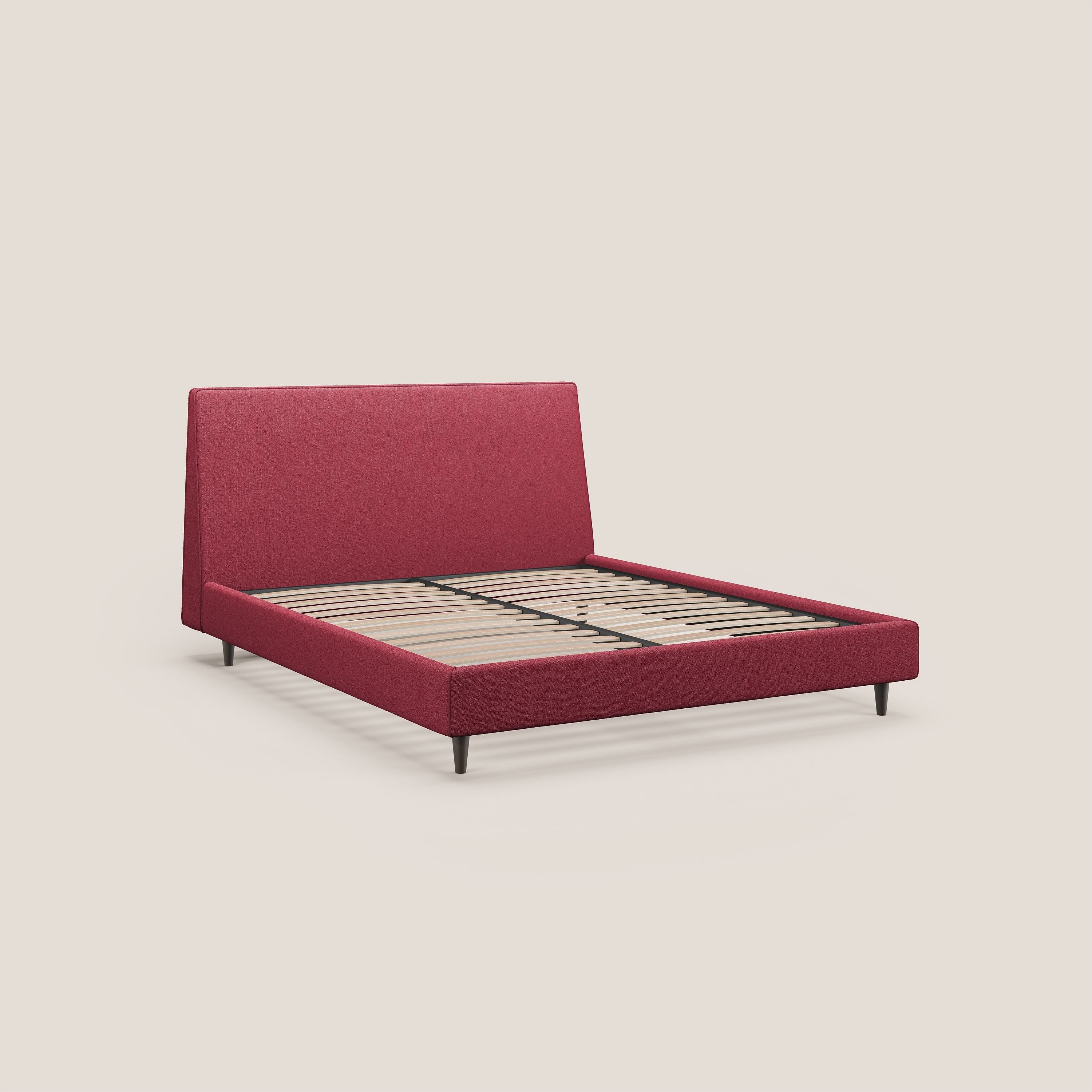 Dorotea lit rembourré avec pieds bois et tissu bouclette douce imperméable T07 rouge - Image 4